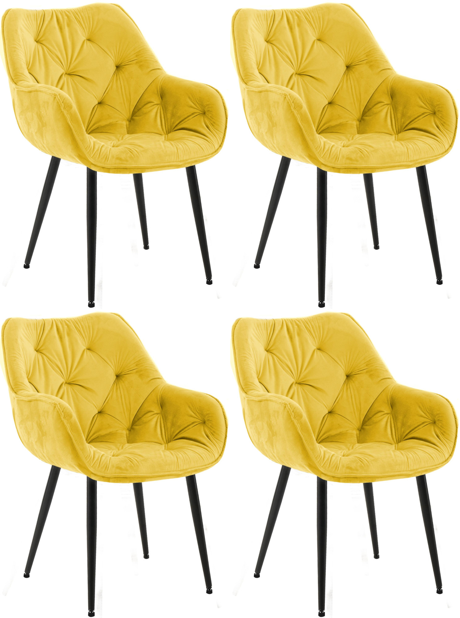 Lot de 4 Chaises de salle à manger Tanna en Velours Piètement en Métal noir