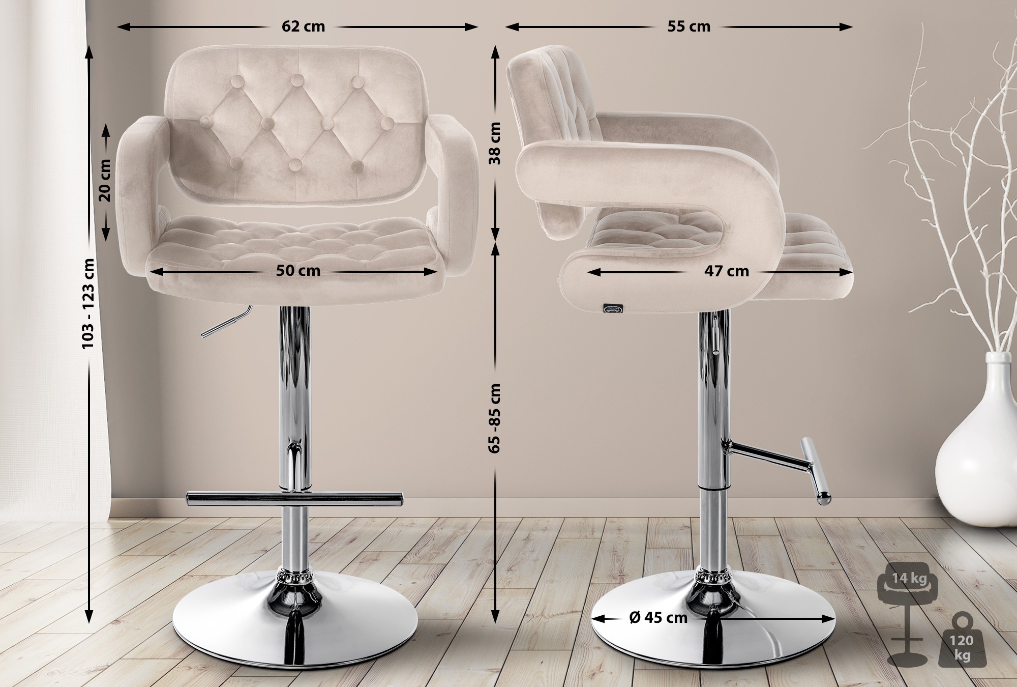 Tabouret de bar Dublin velours