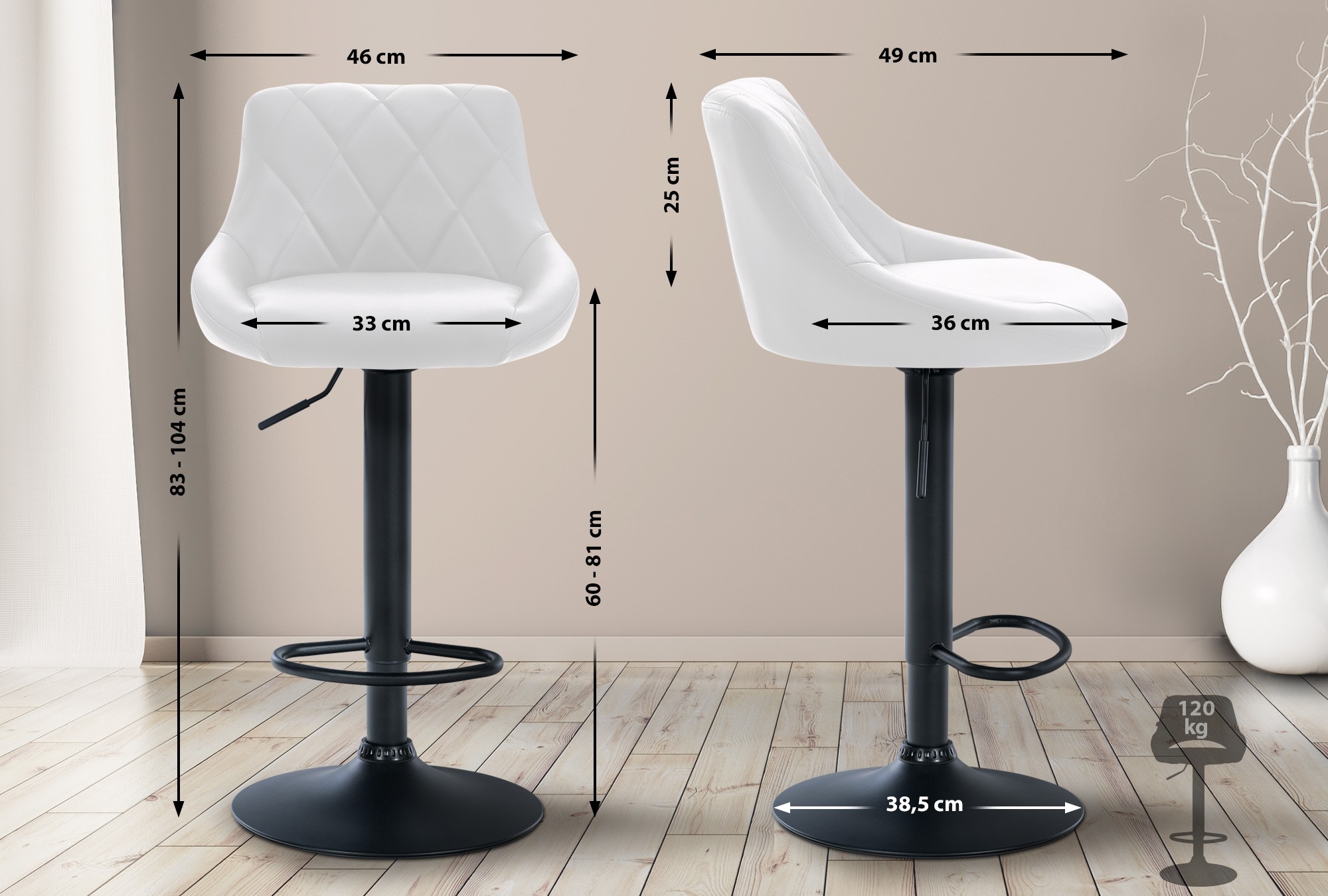 Tabouret de bar Lazio en similicuir avec pied en métal