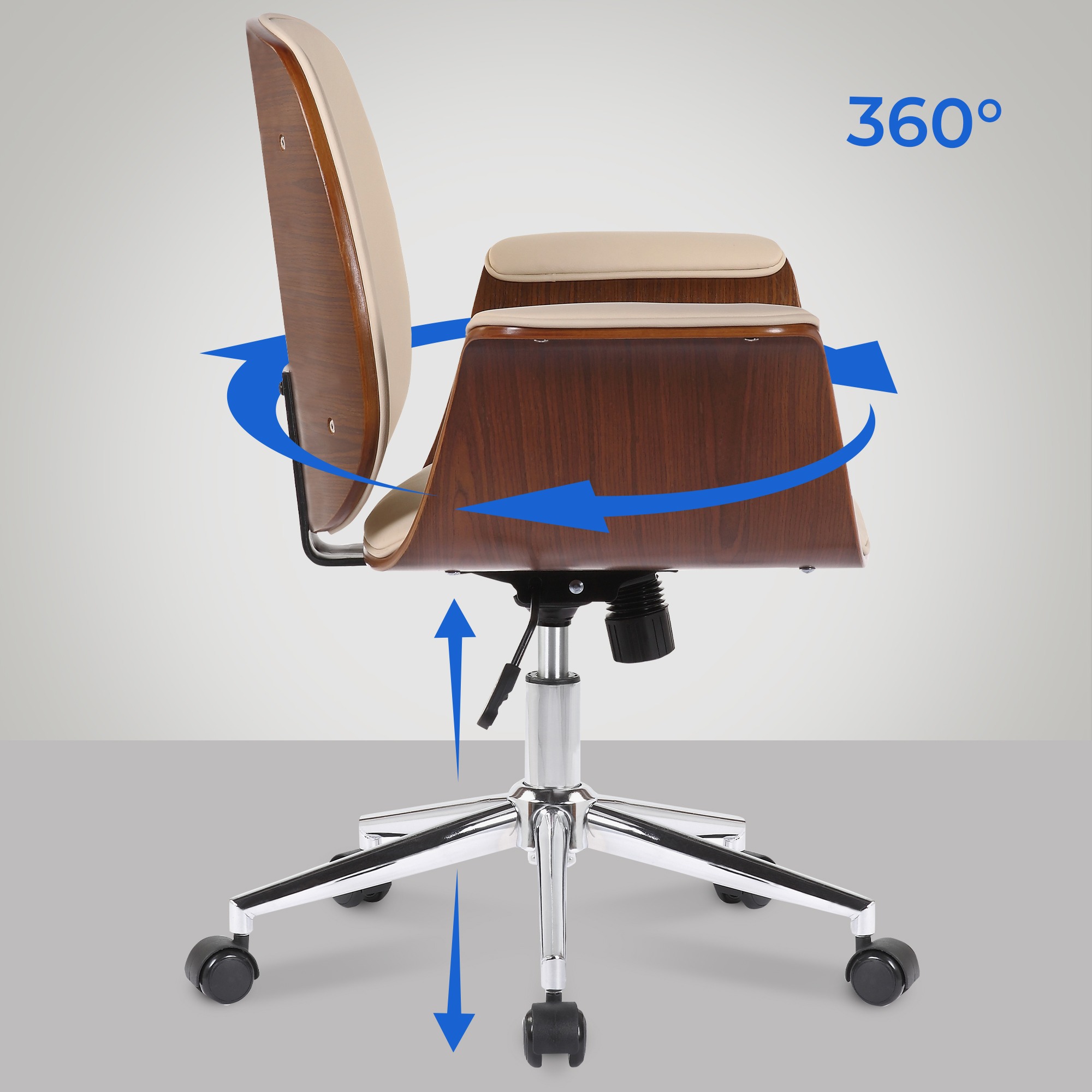 Fauteuil de bureau Kemberg en similicuir avec coque d'assise en bois