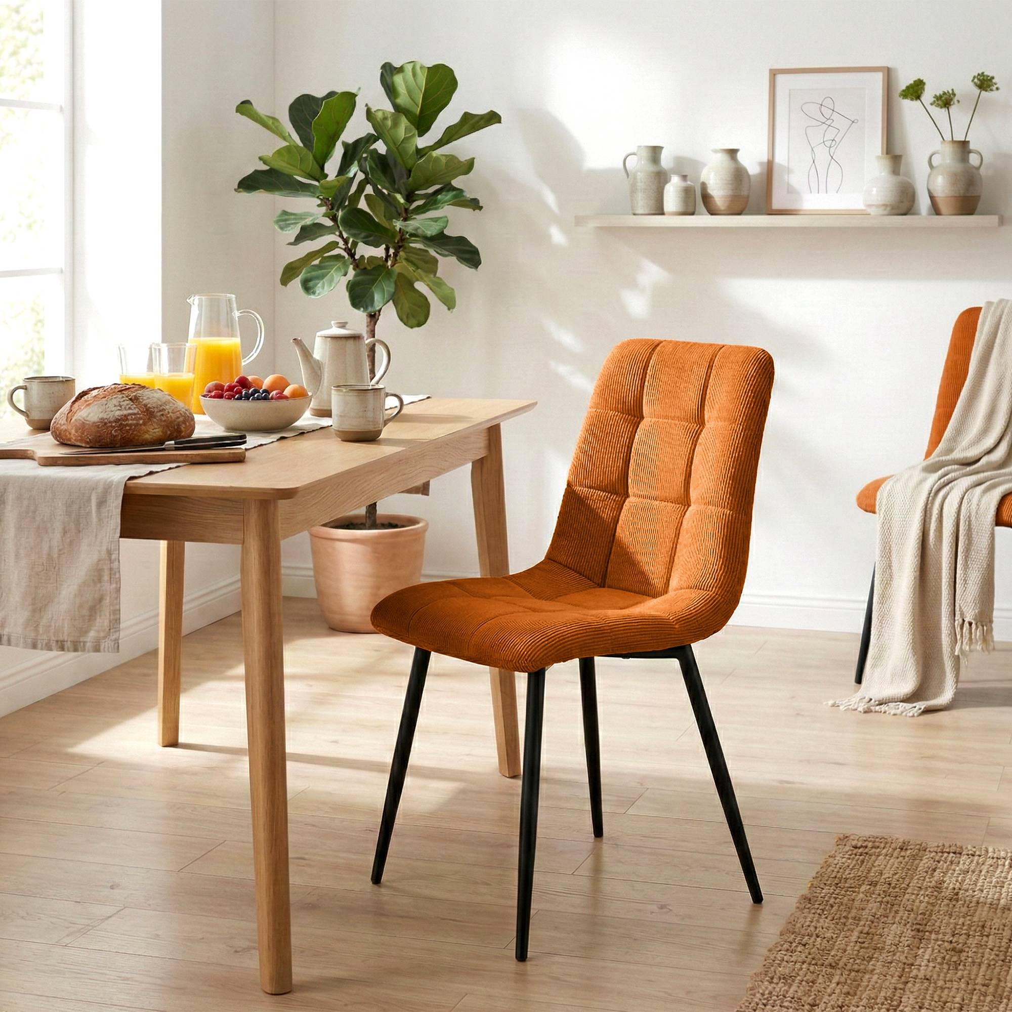 Lot de 2 chaises de salle a manger Antibes en velours cotele