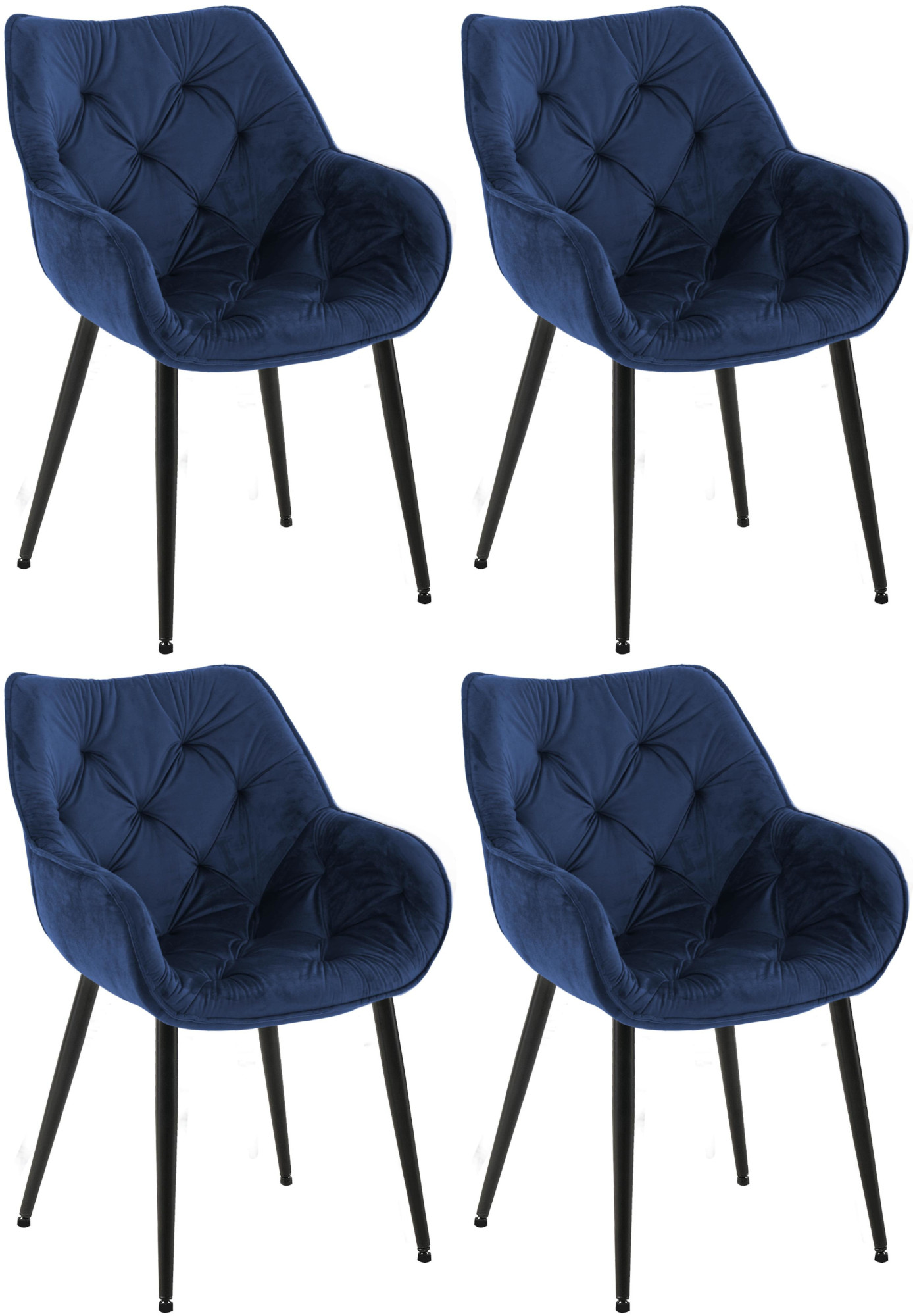 Lot de 4 Chaises de salle à manger Tanna en Velours Piètement en Métal noir