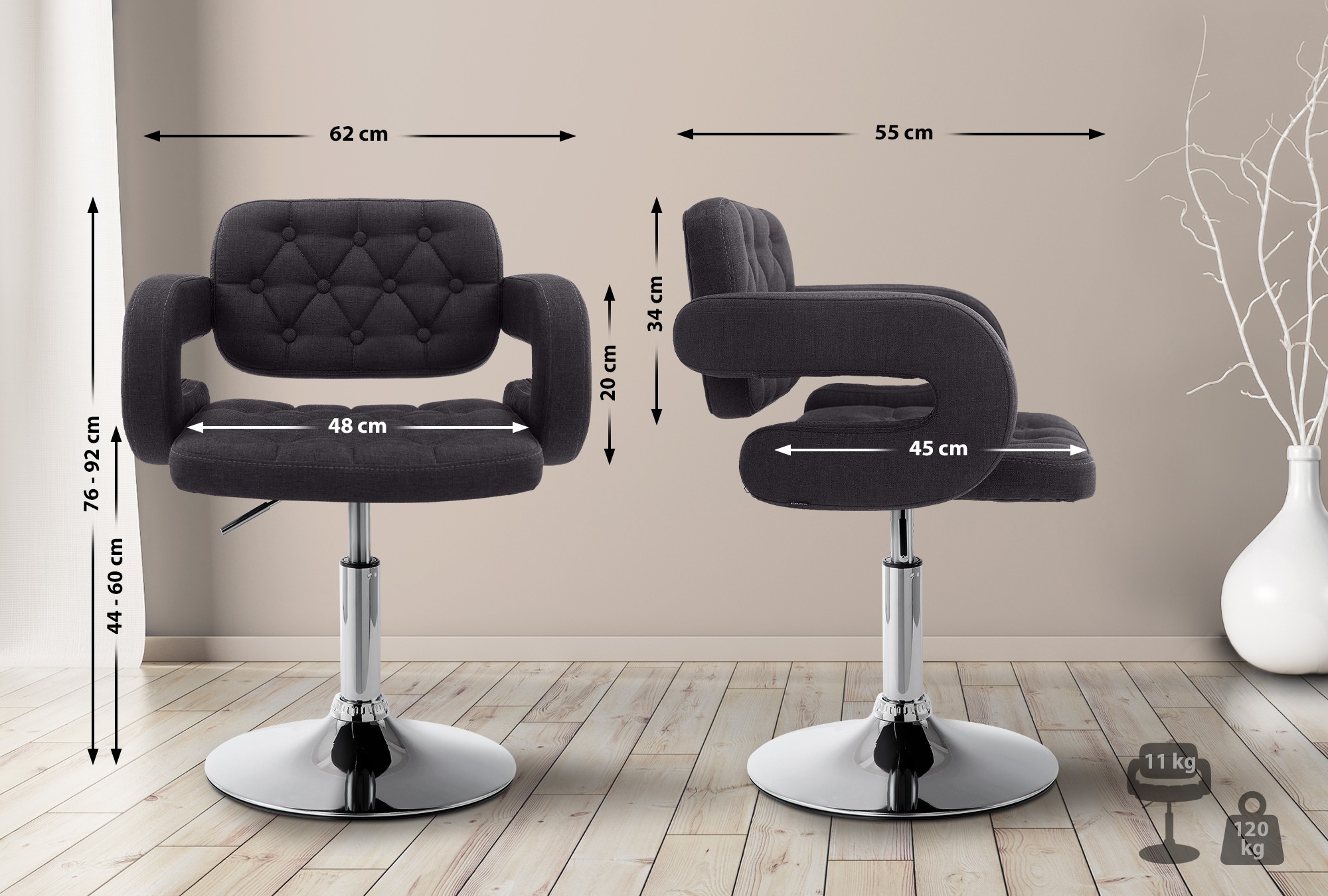 Chaise lounge Dublin Tissu - Piètement avec colonne centrale métal chromé