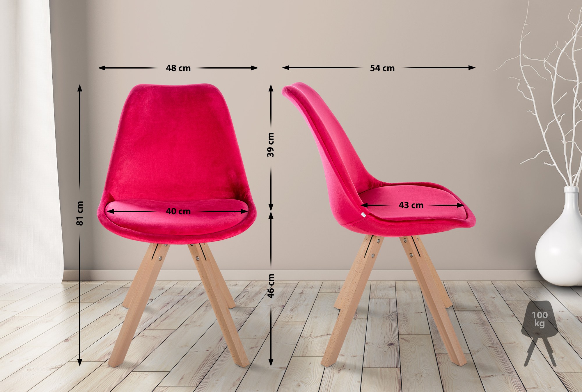 Lot de 4 chaises de salle à manger Sofia en velours Pieds en bois