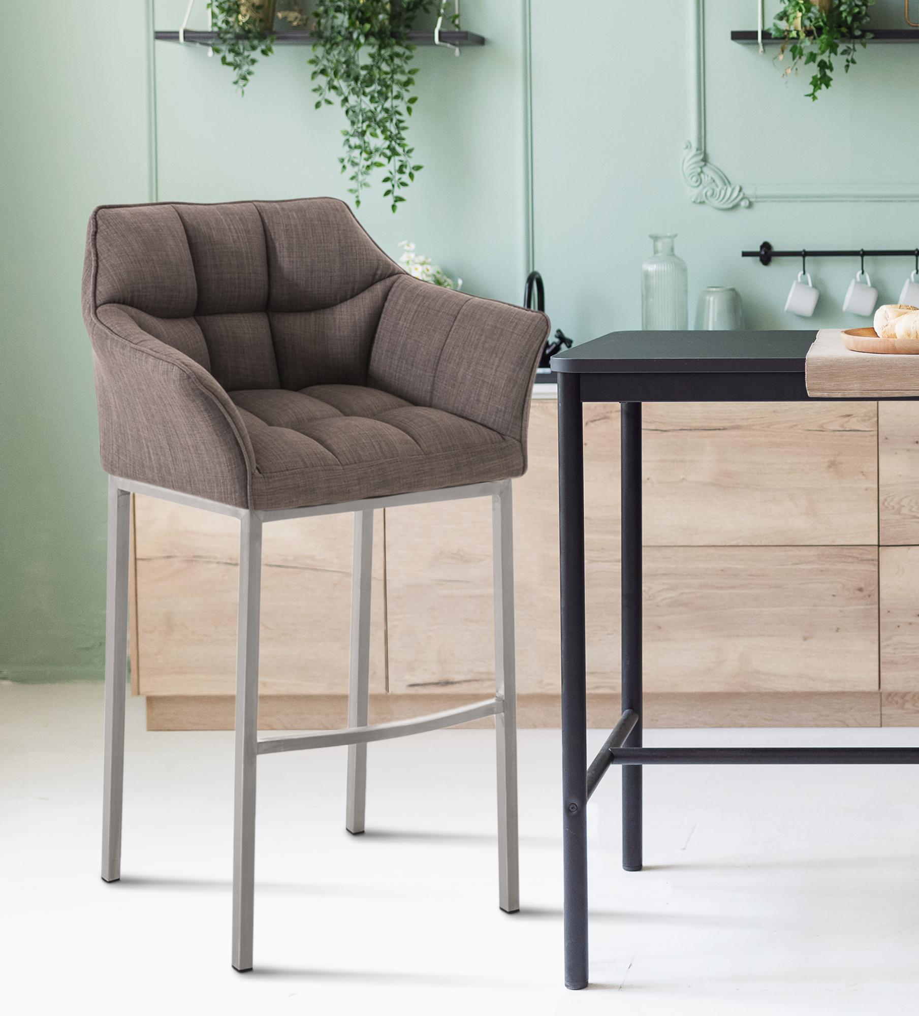 Lot de 2 tabourets de bar Damaso en tissu avec piètement à quatre pieds