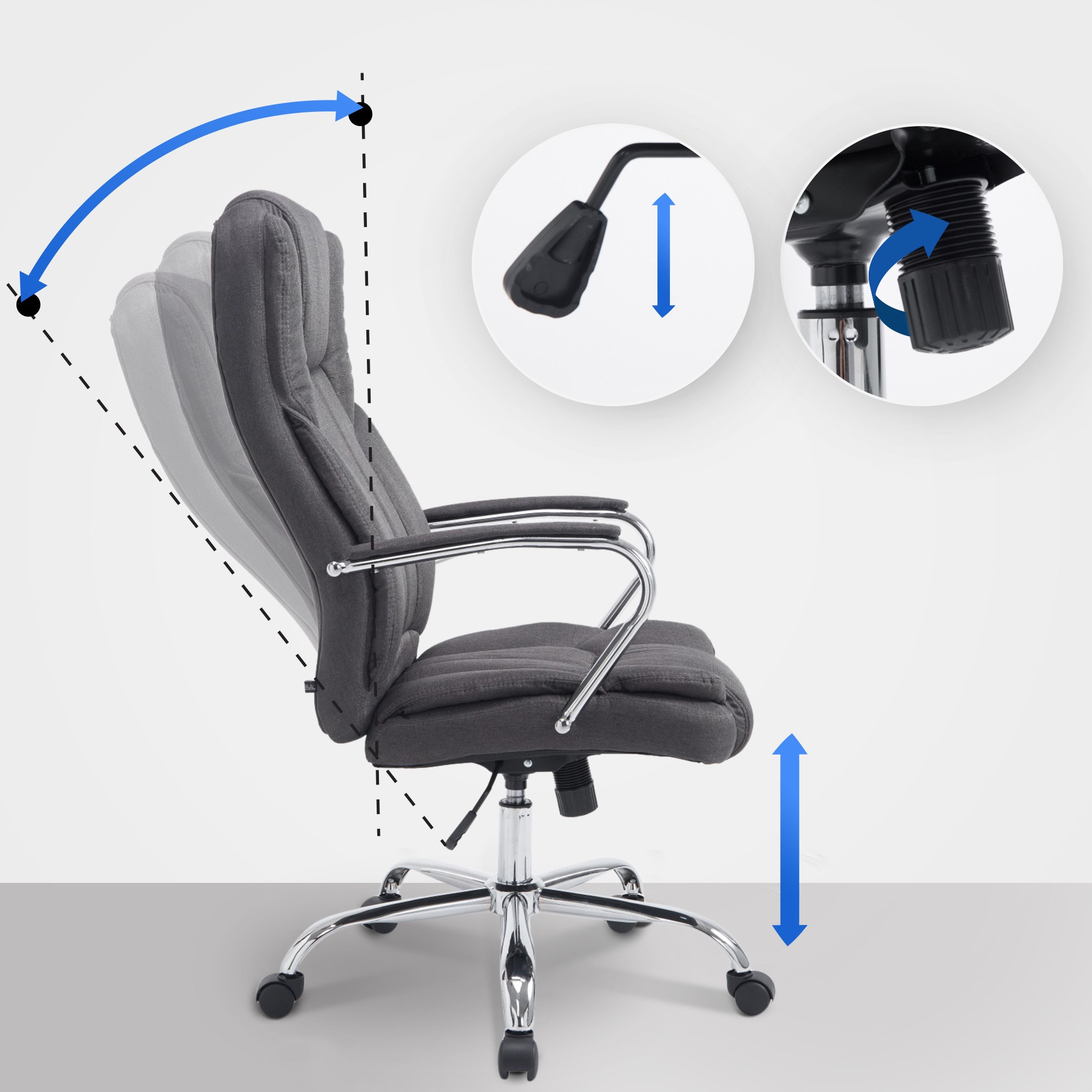 Fauteuil de bureau XXL Xanthos en Tissu capacité de charge de 210 kg