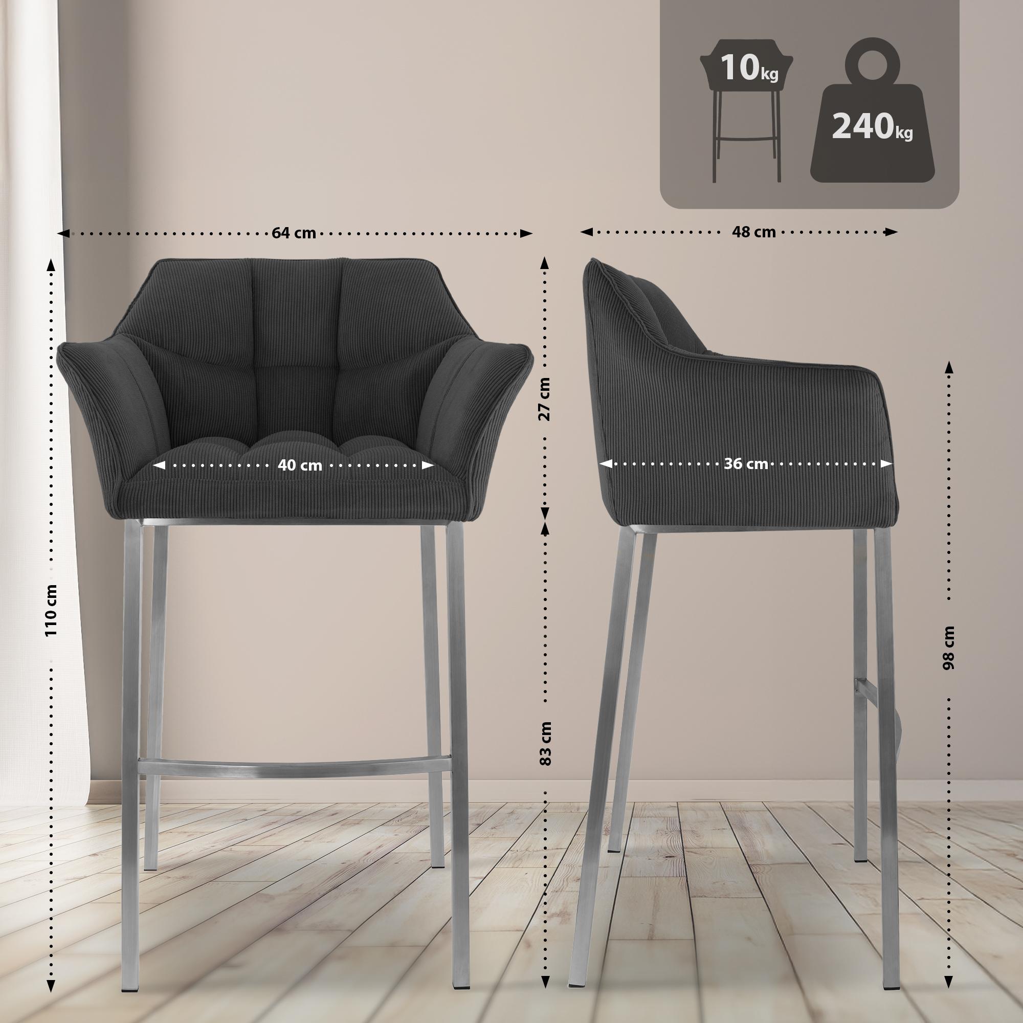 Tabouret de Bar Damaso en Velours Côtelé avec Piétement à Quatre Pieds