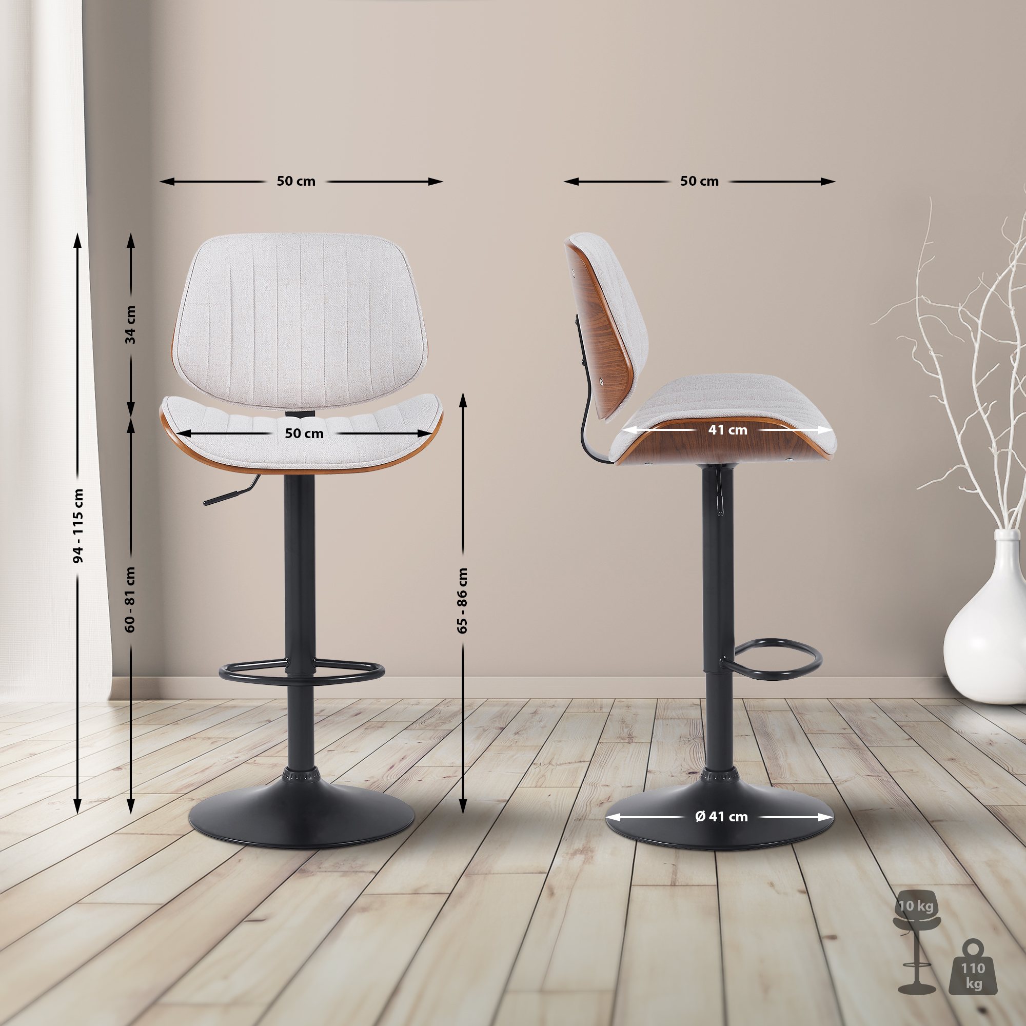 Lot de 2 tabourets de bar Clawson tissu
