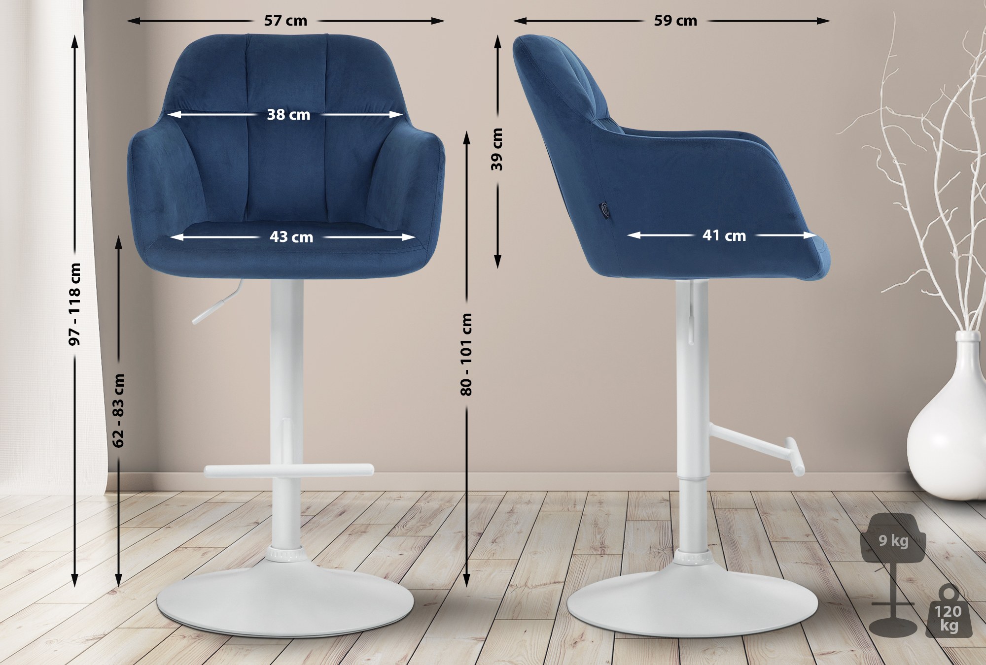 Tabouret de bar Natoma velours
