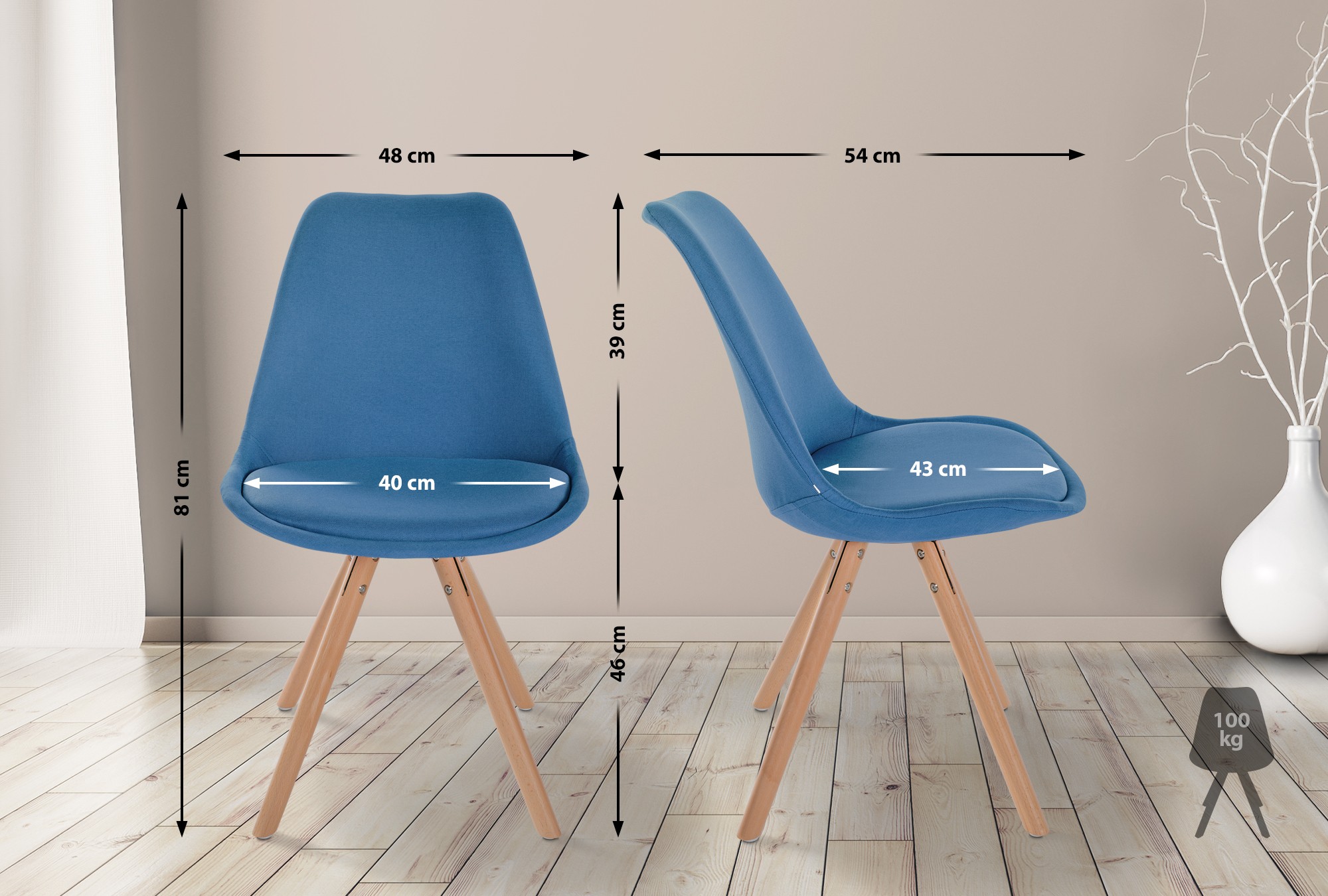 Lot de 4 chaises de salle à manger Sofia en tissu Pieds en bois