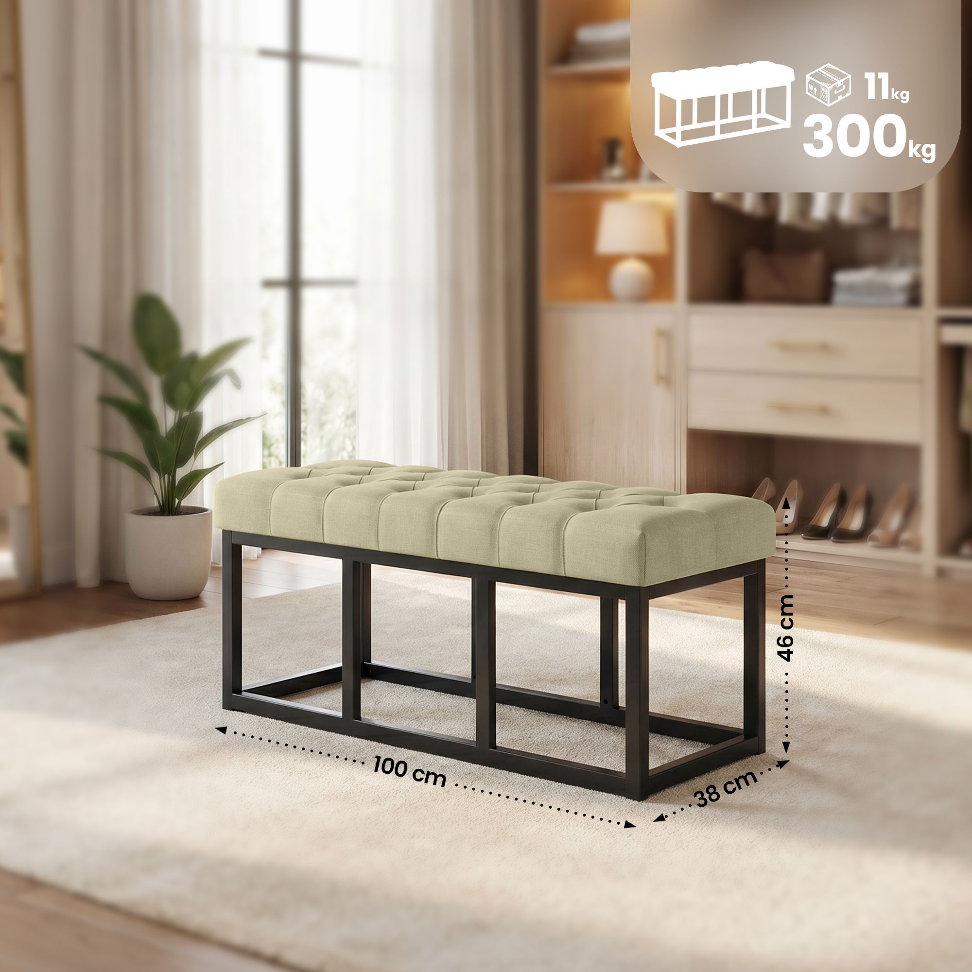 Banc Amun en tissu avec structure noire