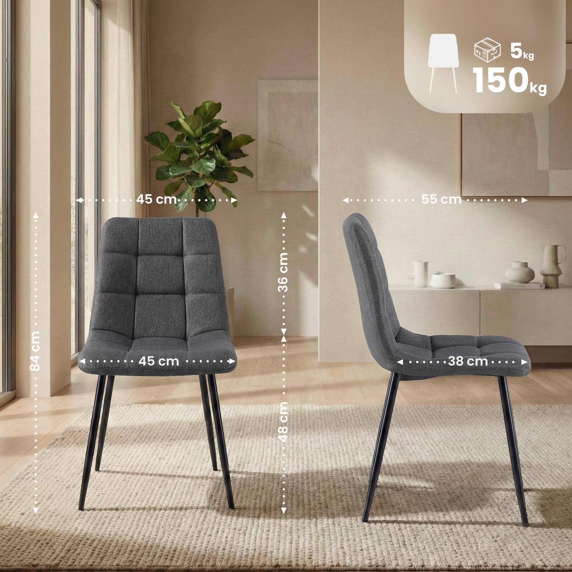 Lot de 4 chaises de salle a manger Antibes en tissu