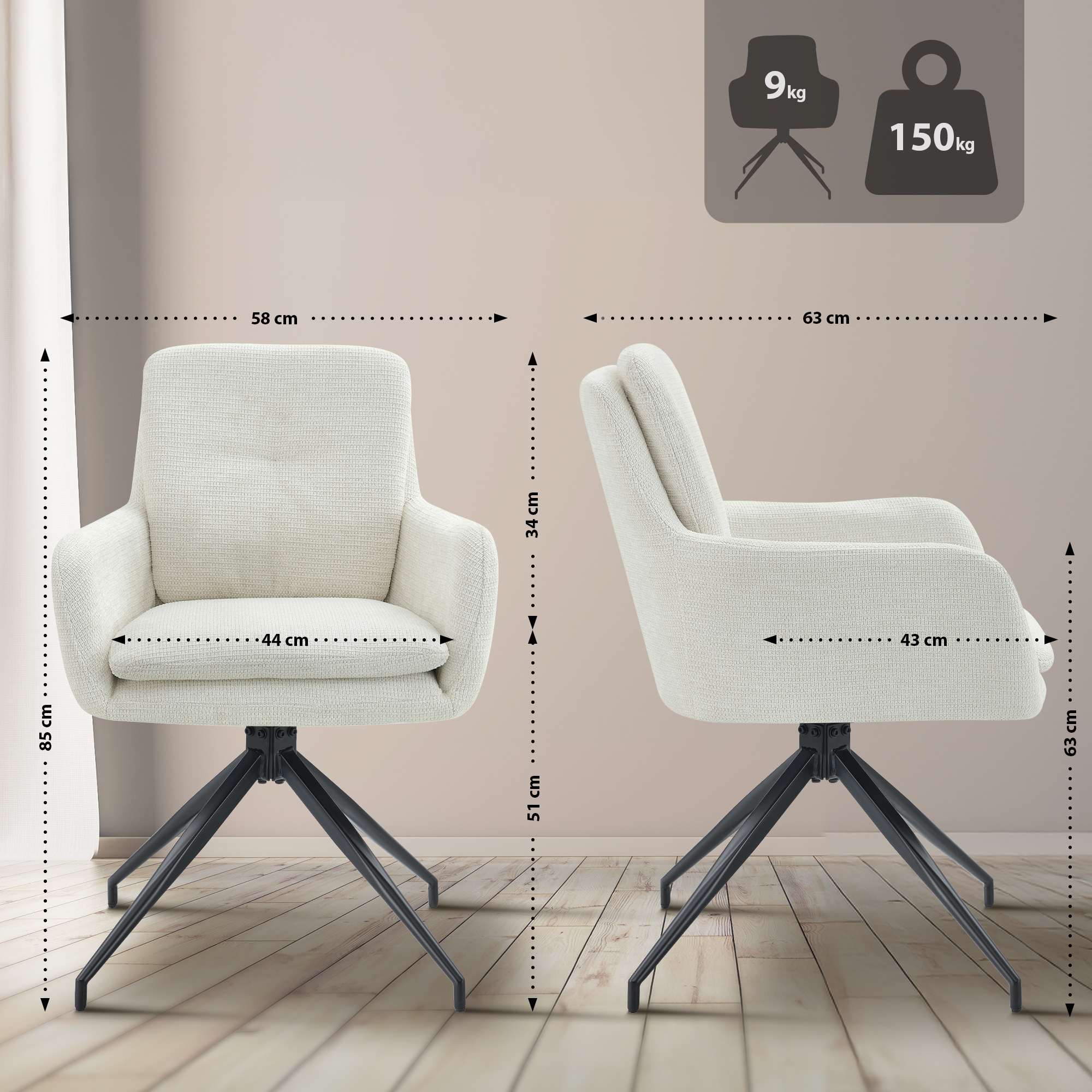 Lot de 2 chaises de salle à manger Pickett en tissu