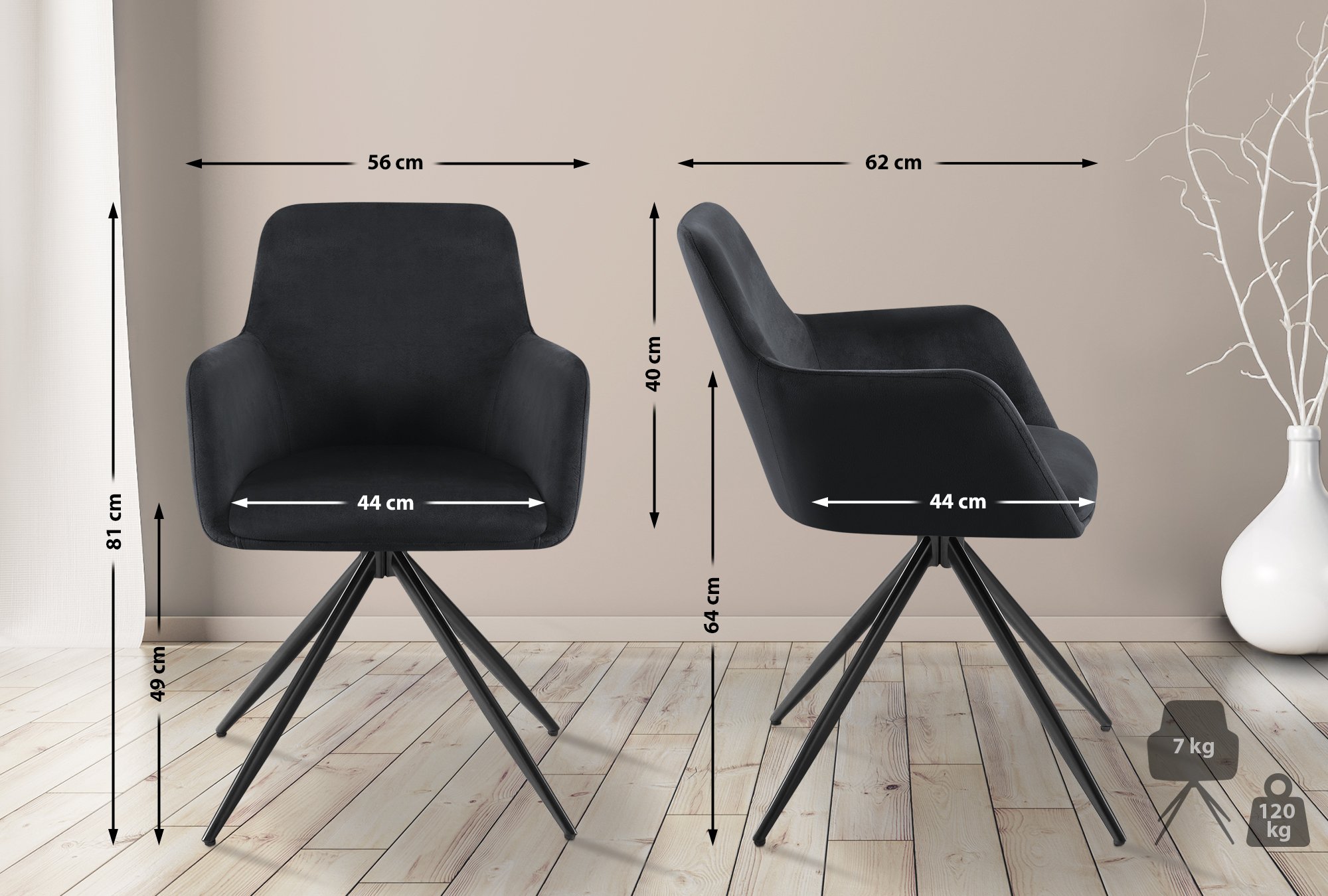 Chaise de salle à manger Olema velours
