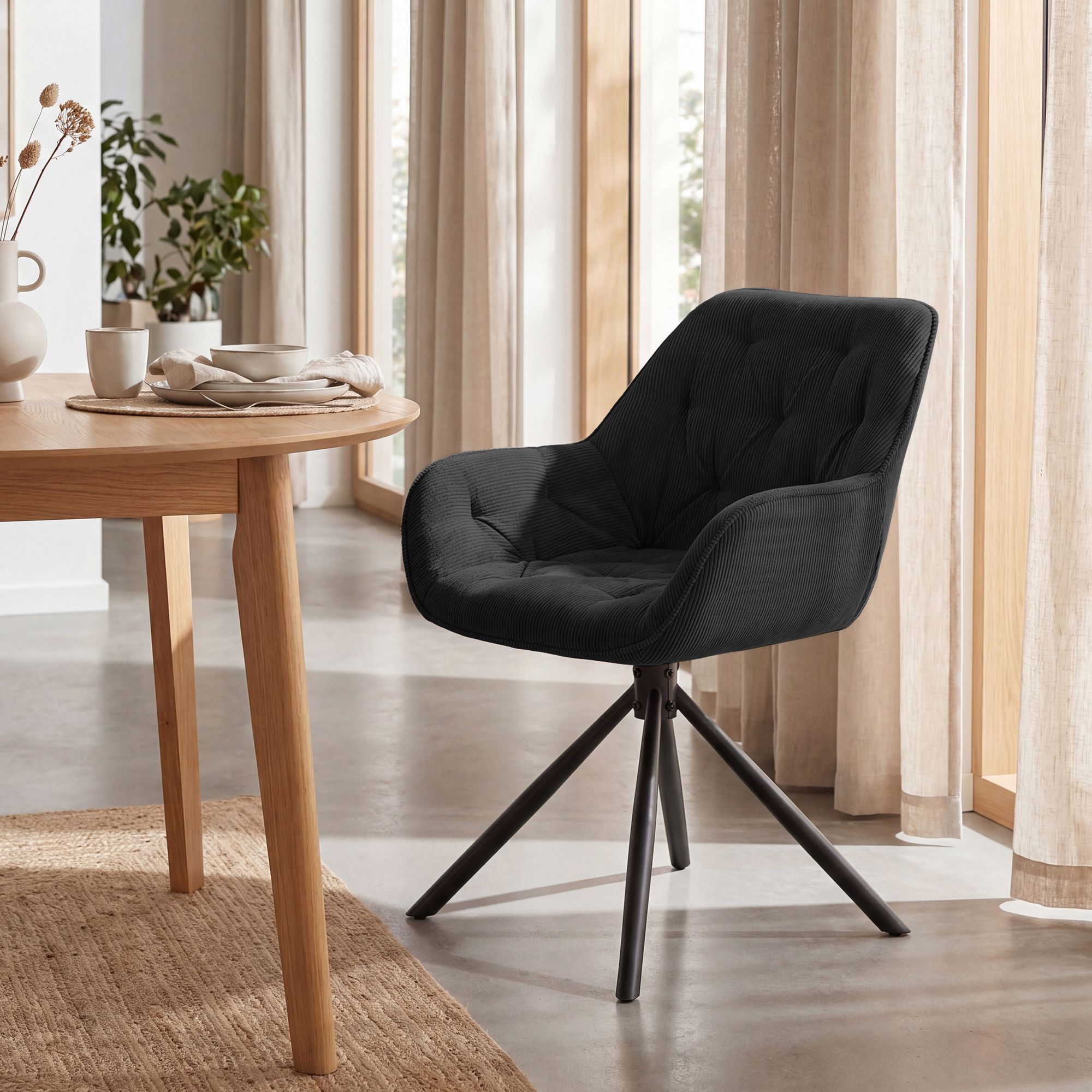 Chaise de salle a manger Rimio en velours côtelé