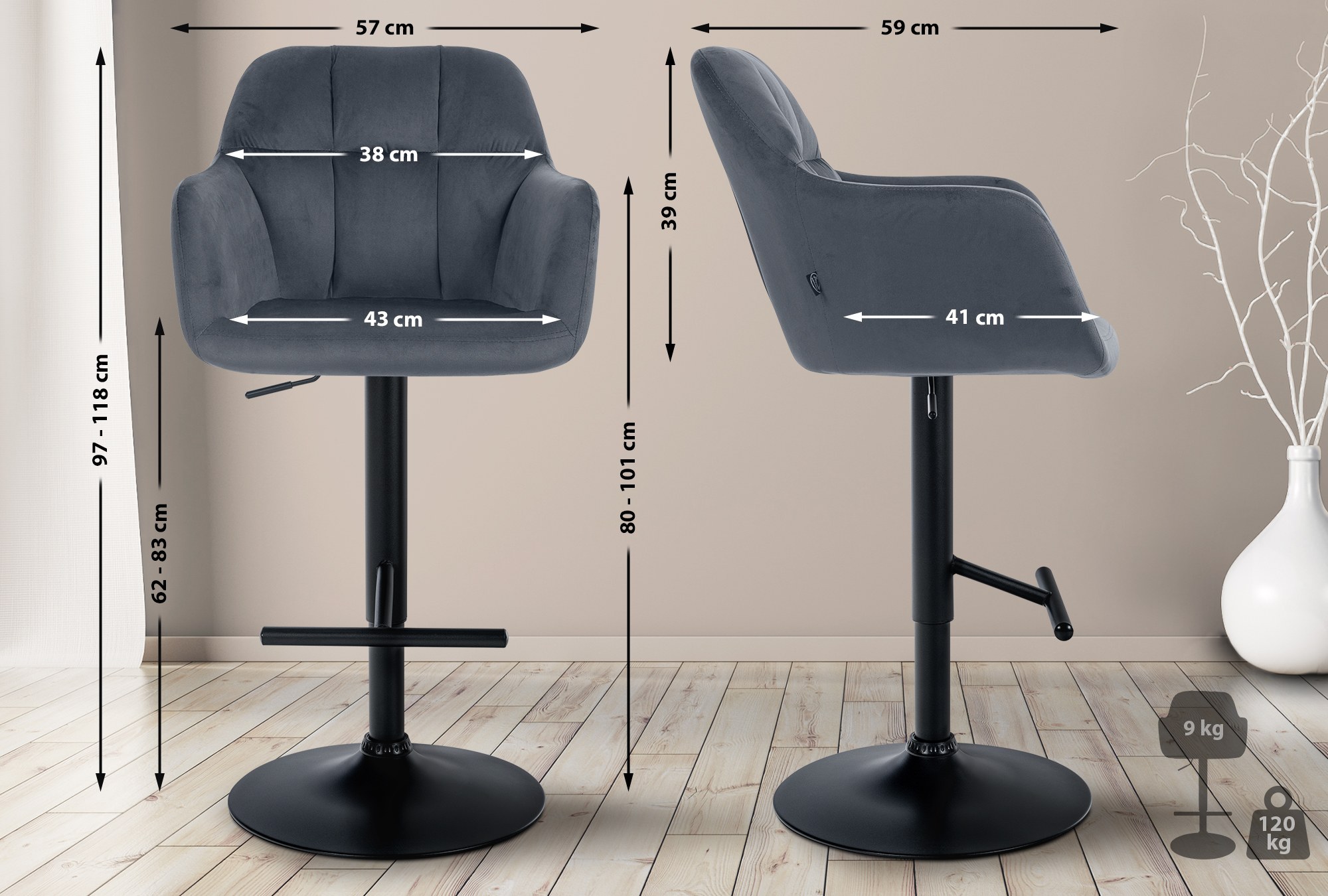 Tabouret de bar Natoma velours