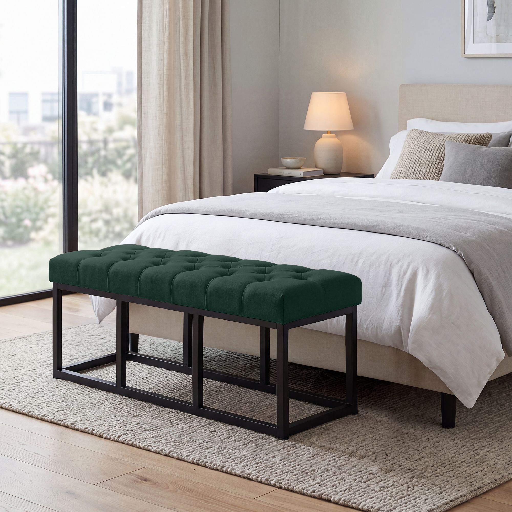 Banc Amun en tissu avec structure noire