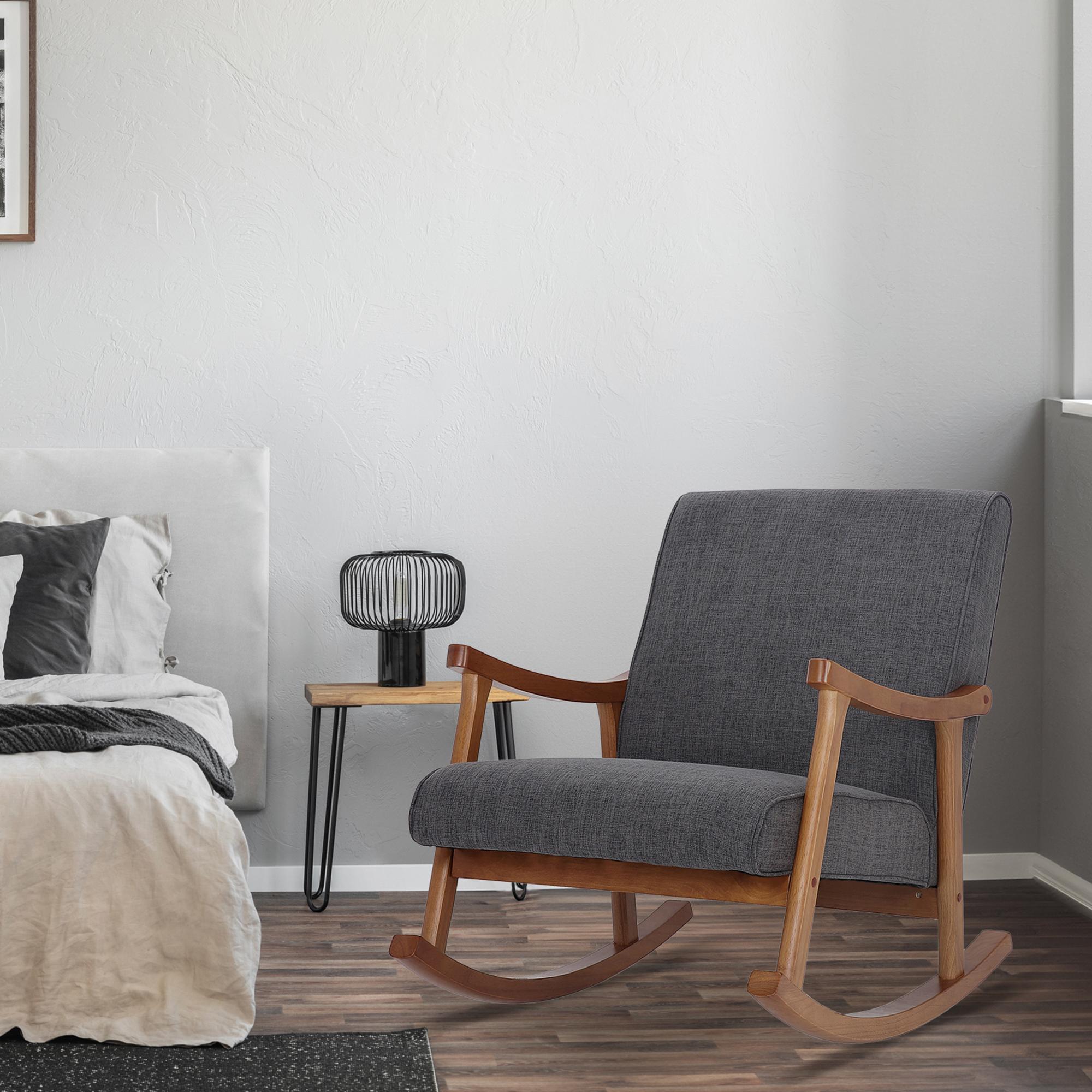 Chaise à bascule Morelia en tissu avec pieds Noyer