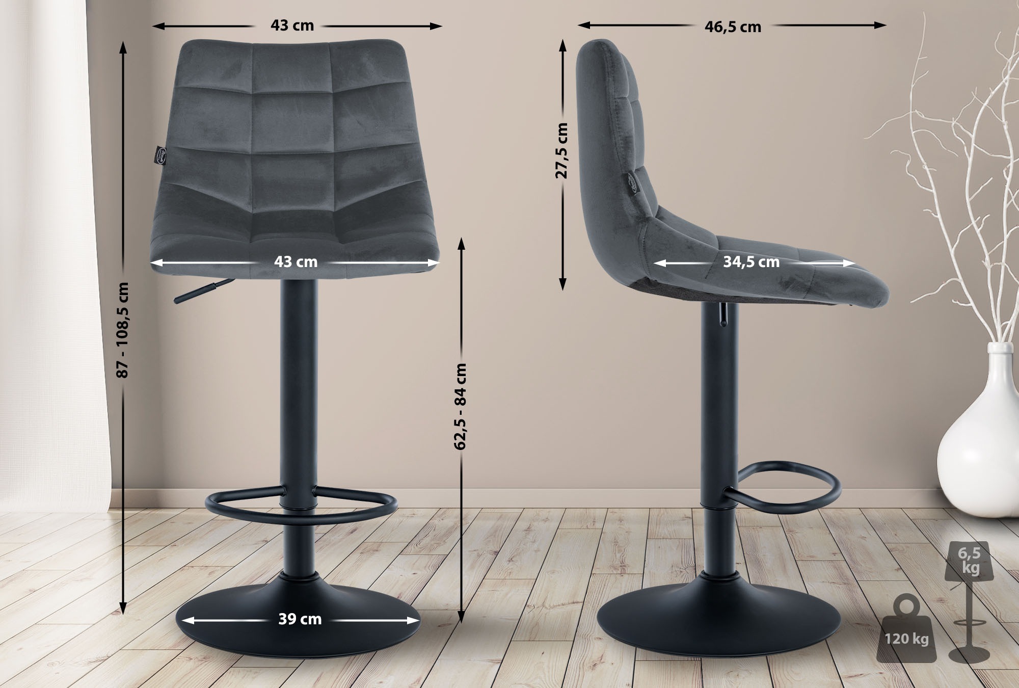 Tabouret de bar Jerry velours
