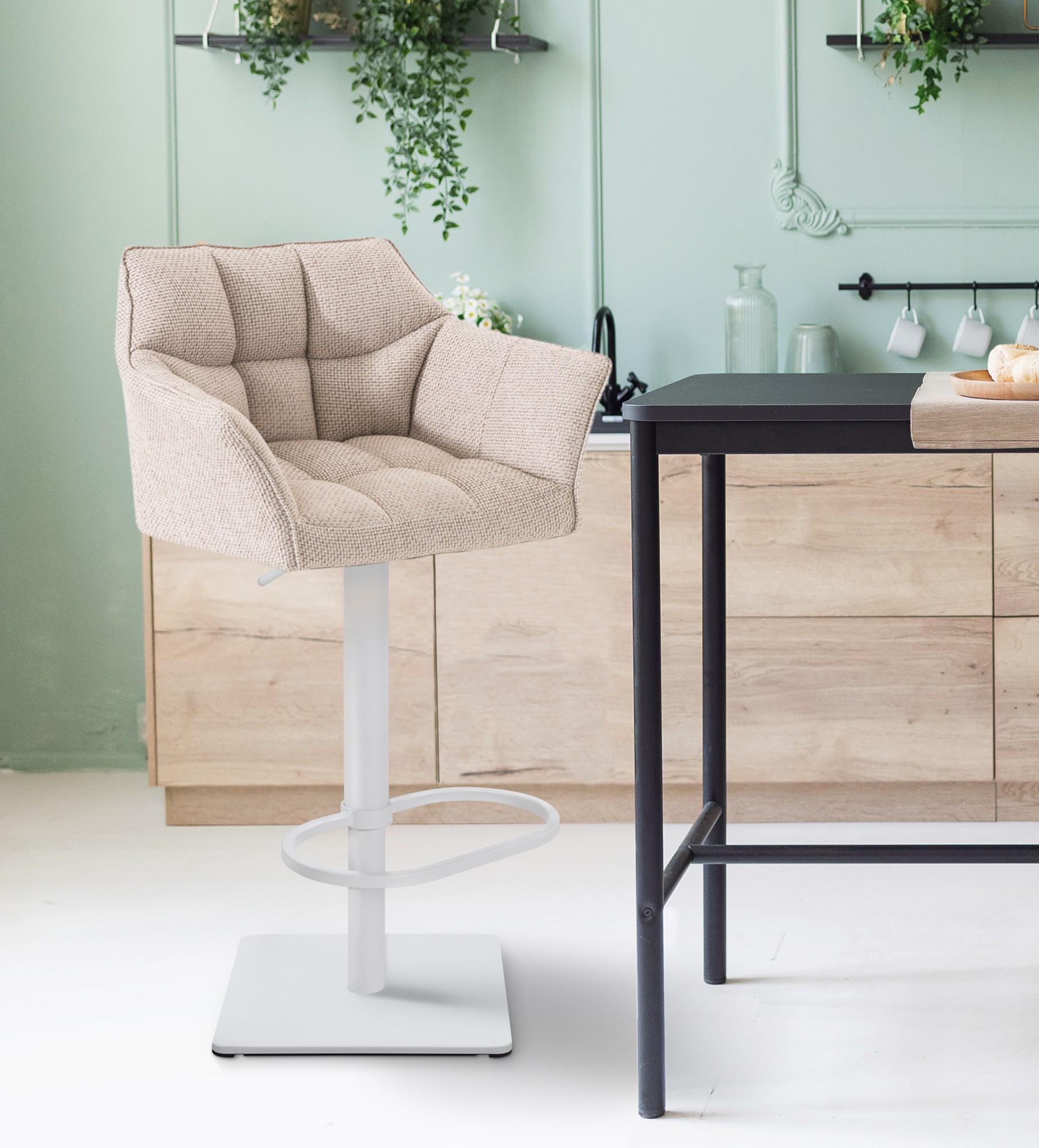 Lot de 2 tabourets de bar Damaso avec revetement en tissu