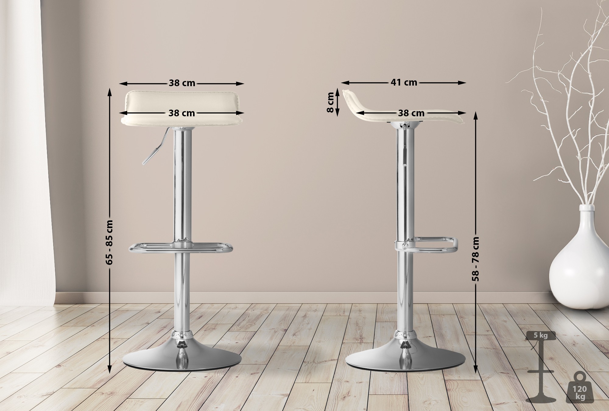 Tabouret de bar Dyn en similicuir avec pied en métal