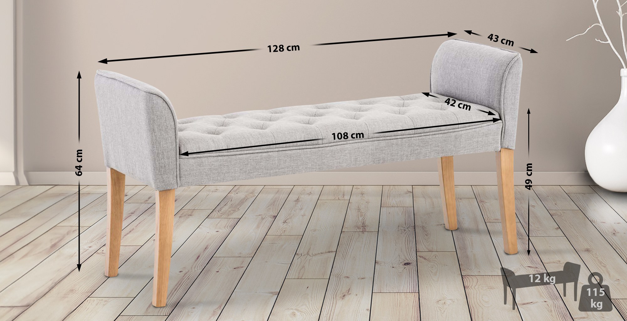 Banquette style Chersterfield Cleopatra en tissu