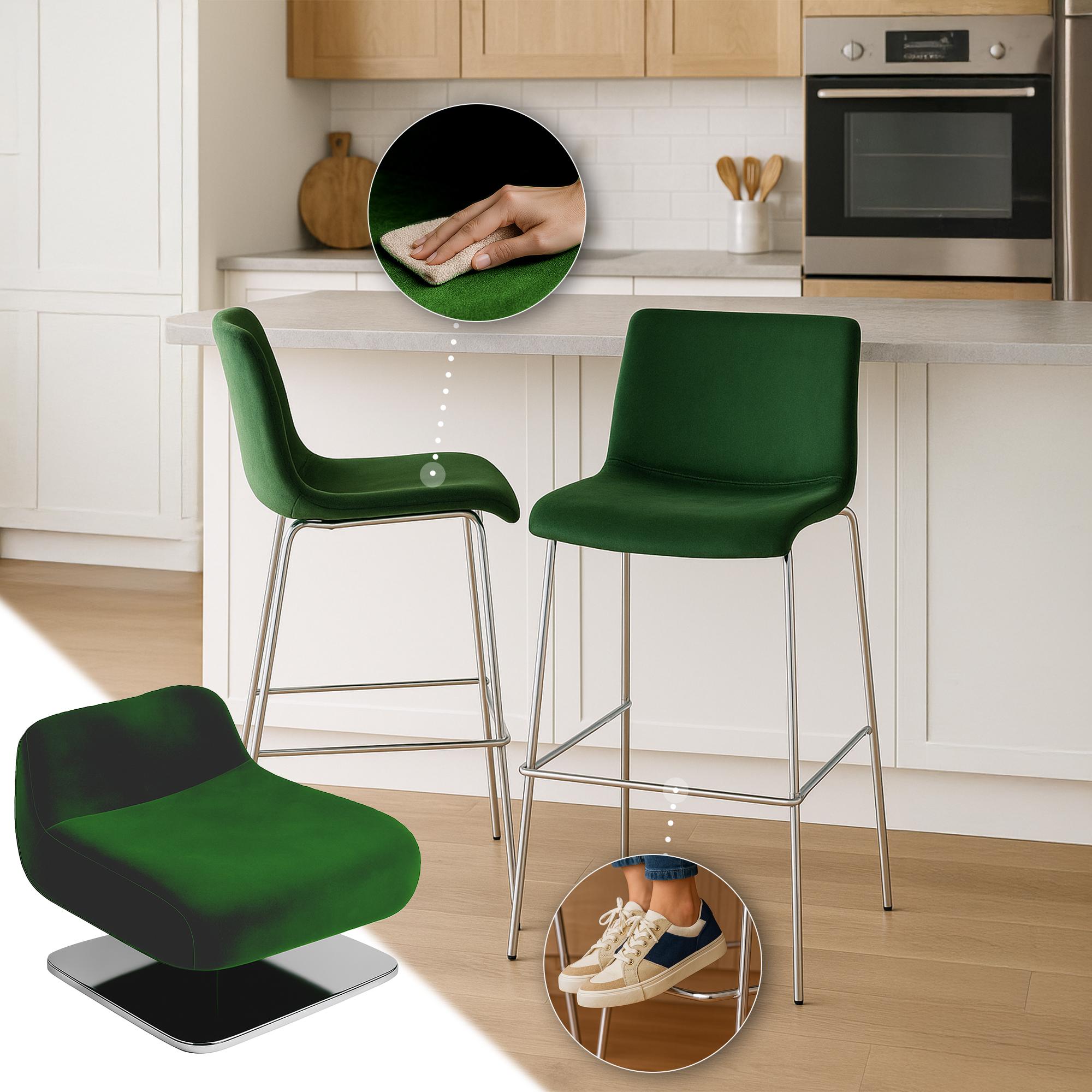 Tabouret de bar Hover velours structure à quatre pieds chromée