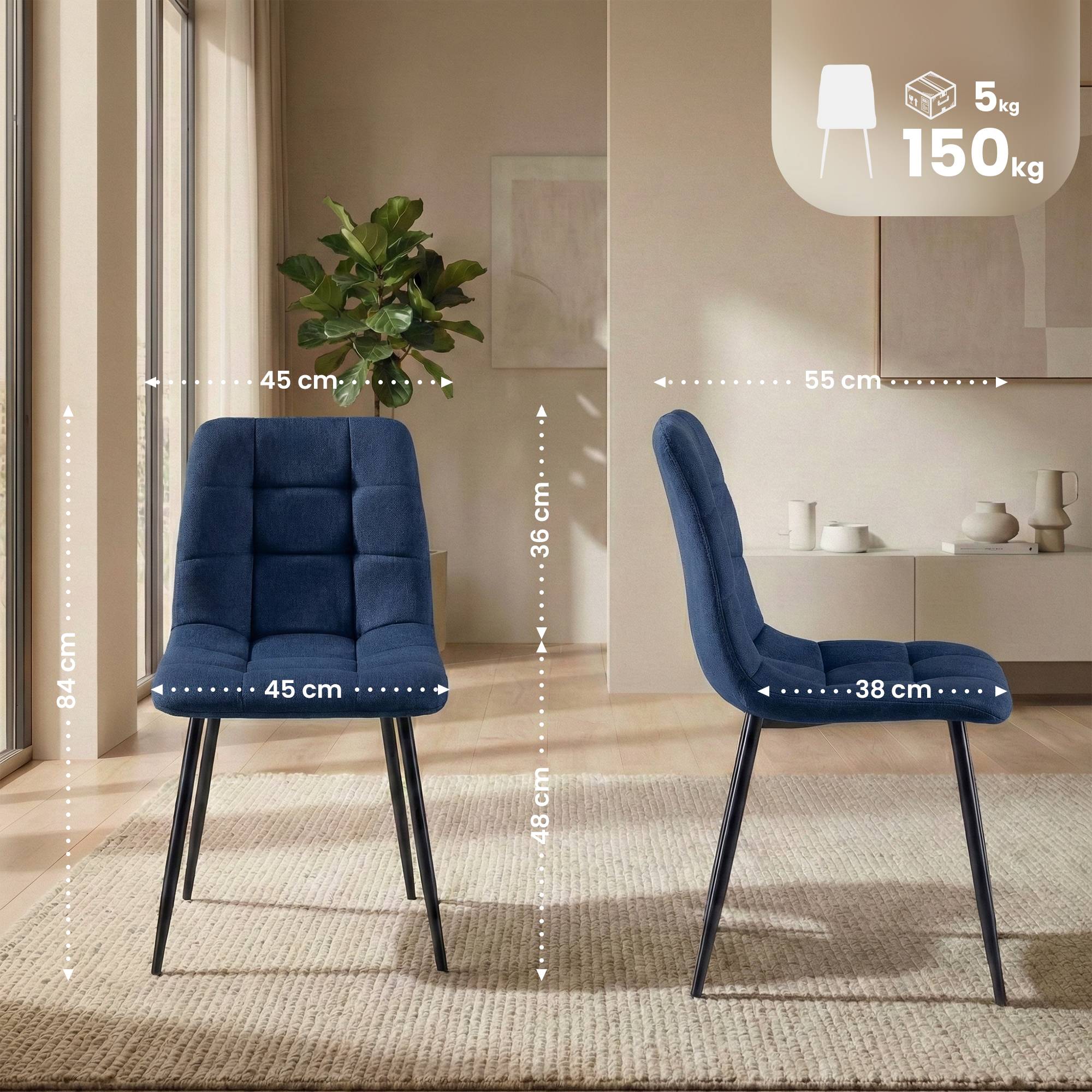 Lot de 4 chaises de salle a manger Antibes en tissu