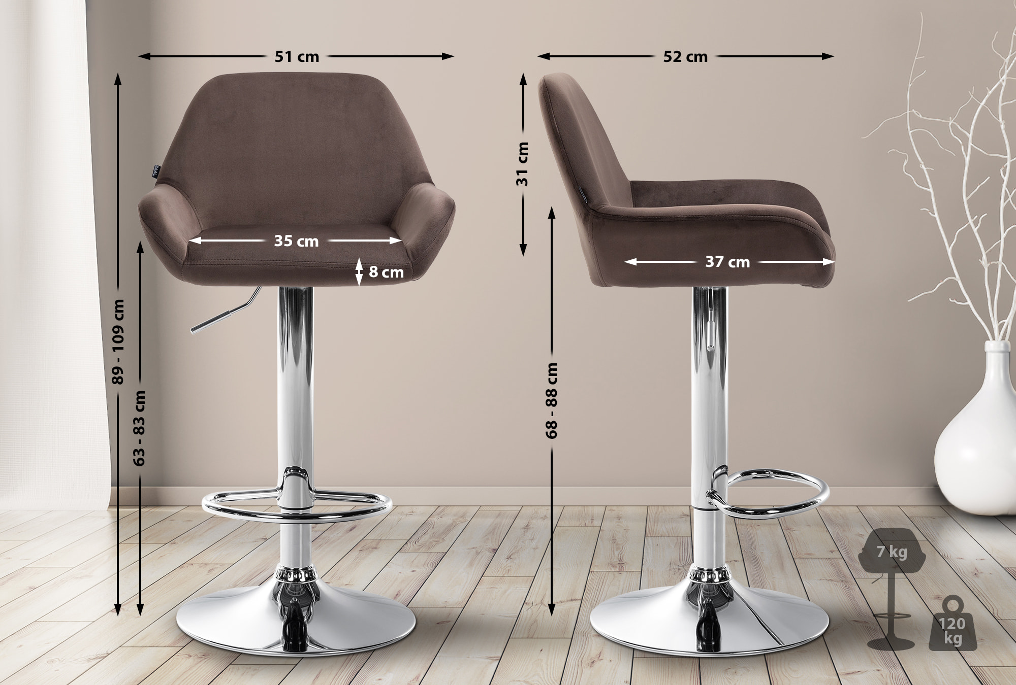 Ensemble de 2 tabourets de bar Braga en velours
