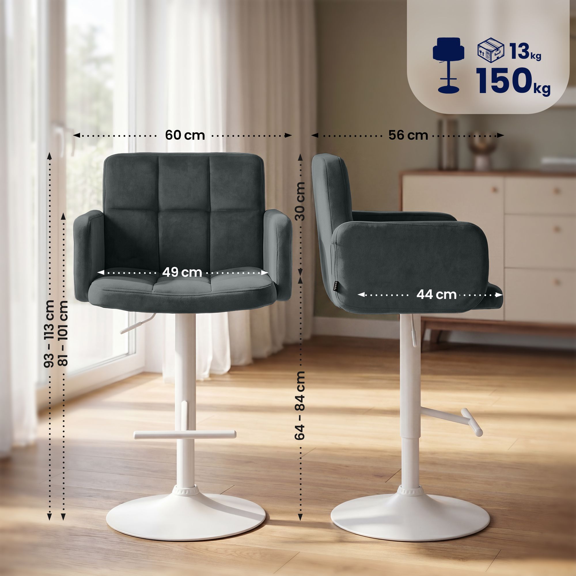 Lot de 2 tabourets de bar Los Angeles velours