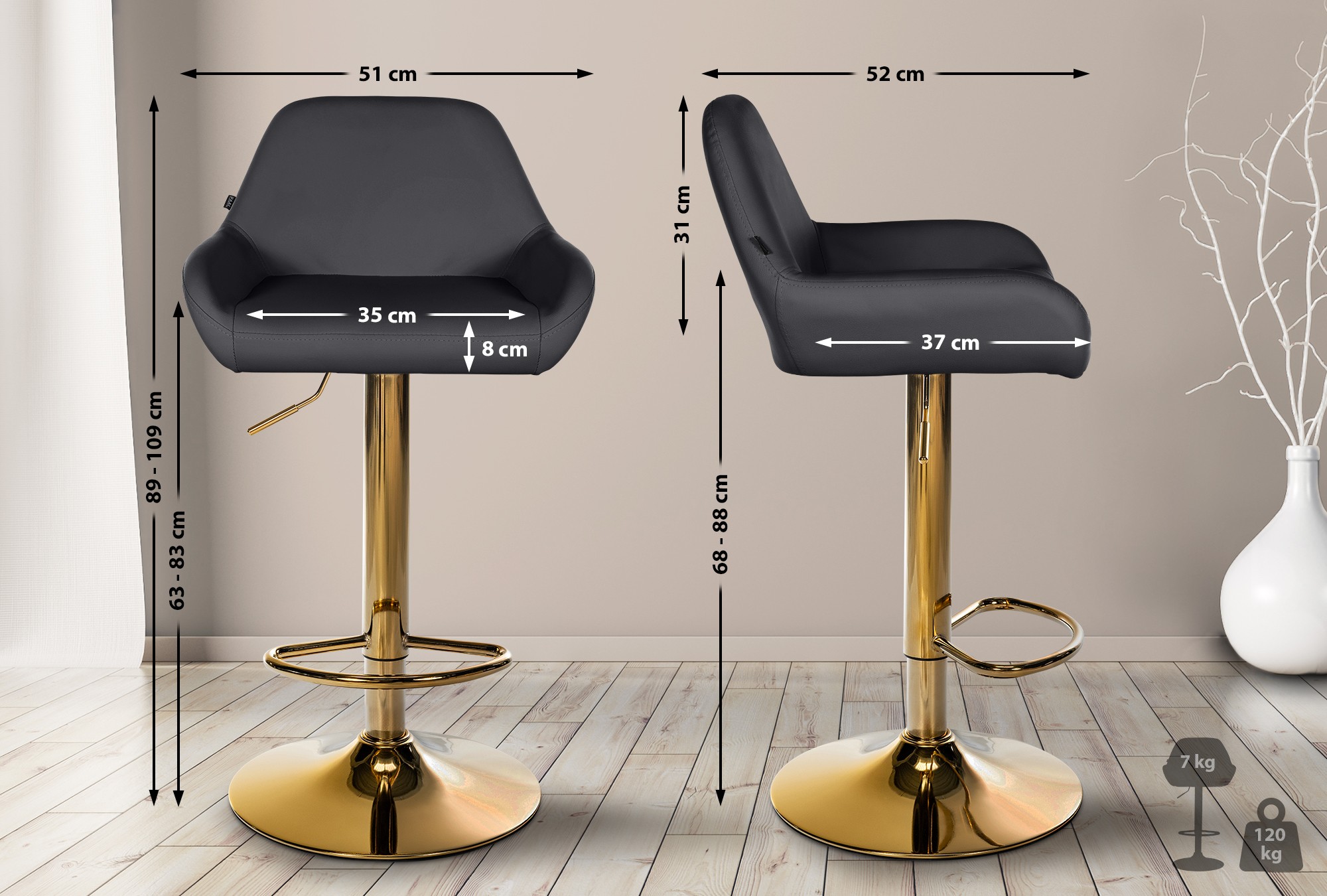 Tabouret de bar Braga Gold similicuir