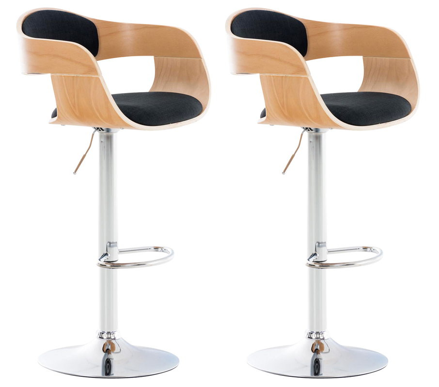Lot de 2 tabourets de bar Kingston en tissu avec piètement en métal aspect chromé