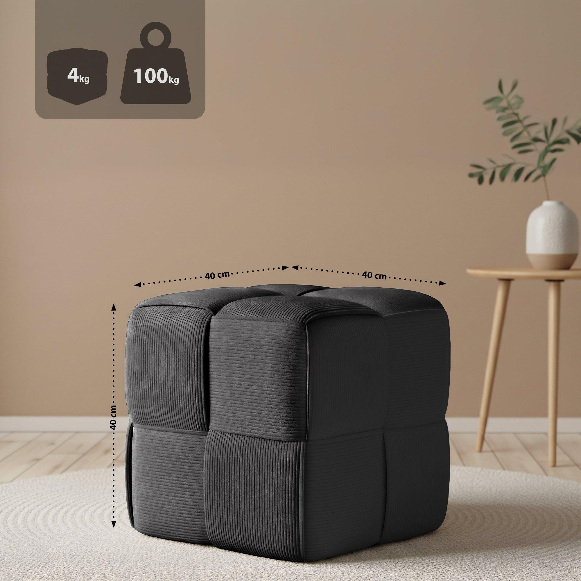 Tabouret en velours côtelé Forinta confortable et design