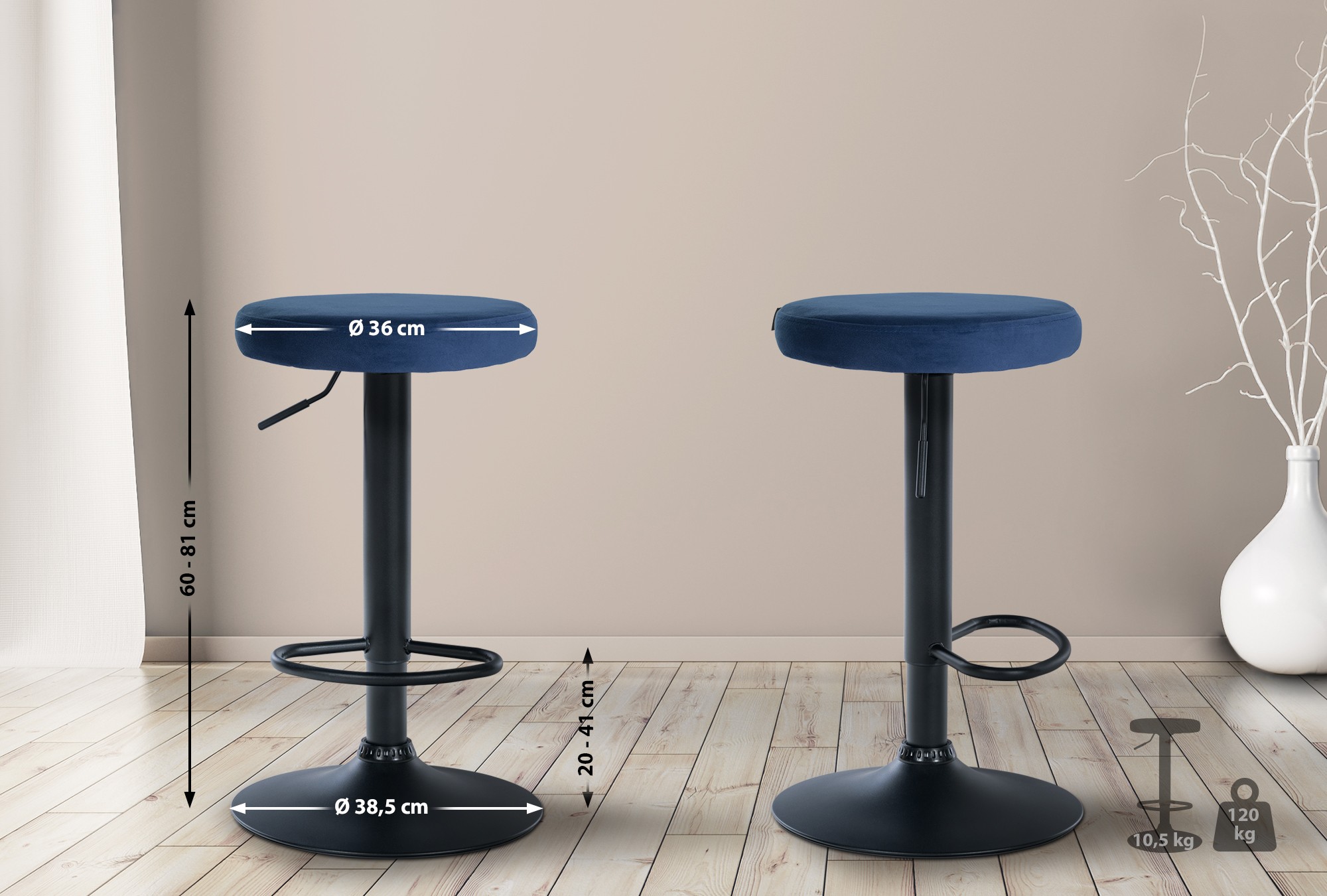 Tabouret de bar Ponte revêtement velours
