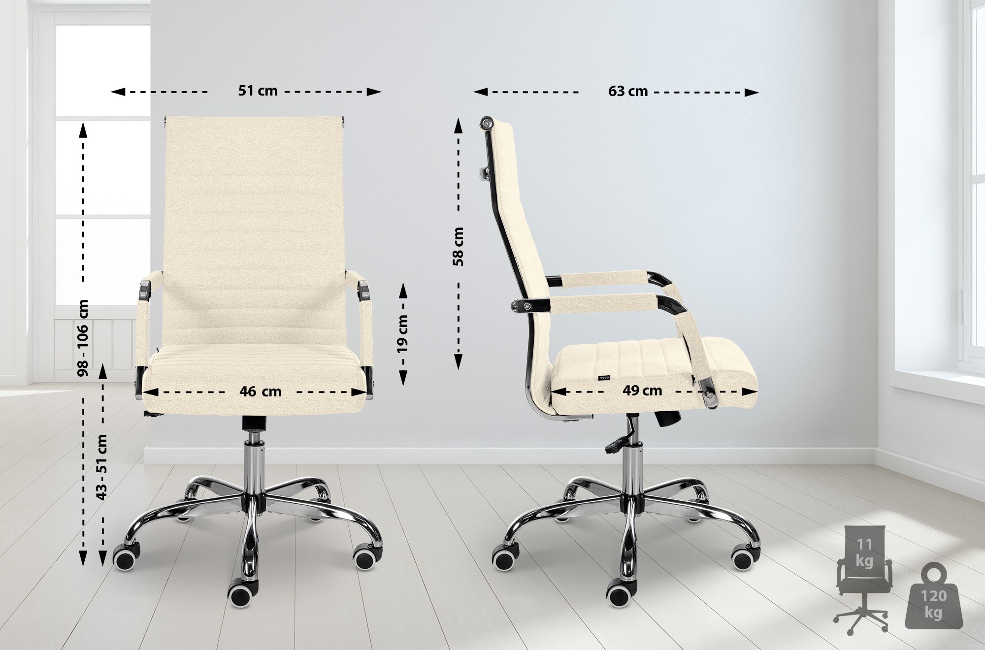 Chaise de bureau Amadora avec hauteur réglable et Pied en métal