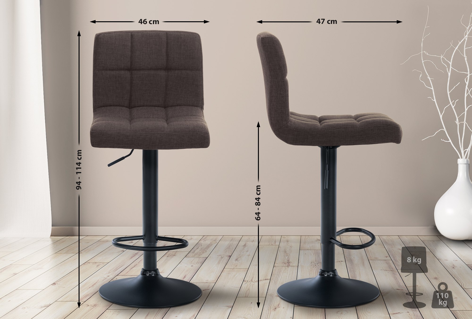 Lot de 2 tabourets de bar Calma tissu