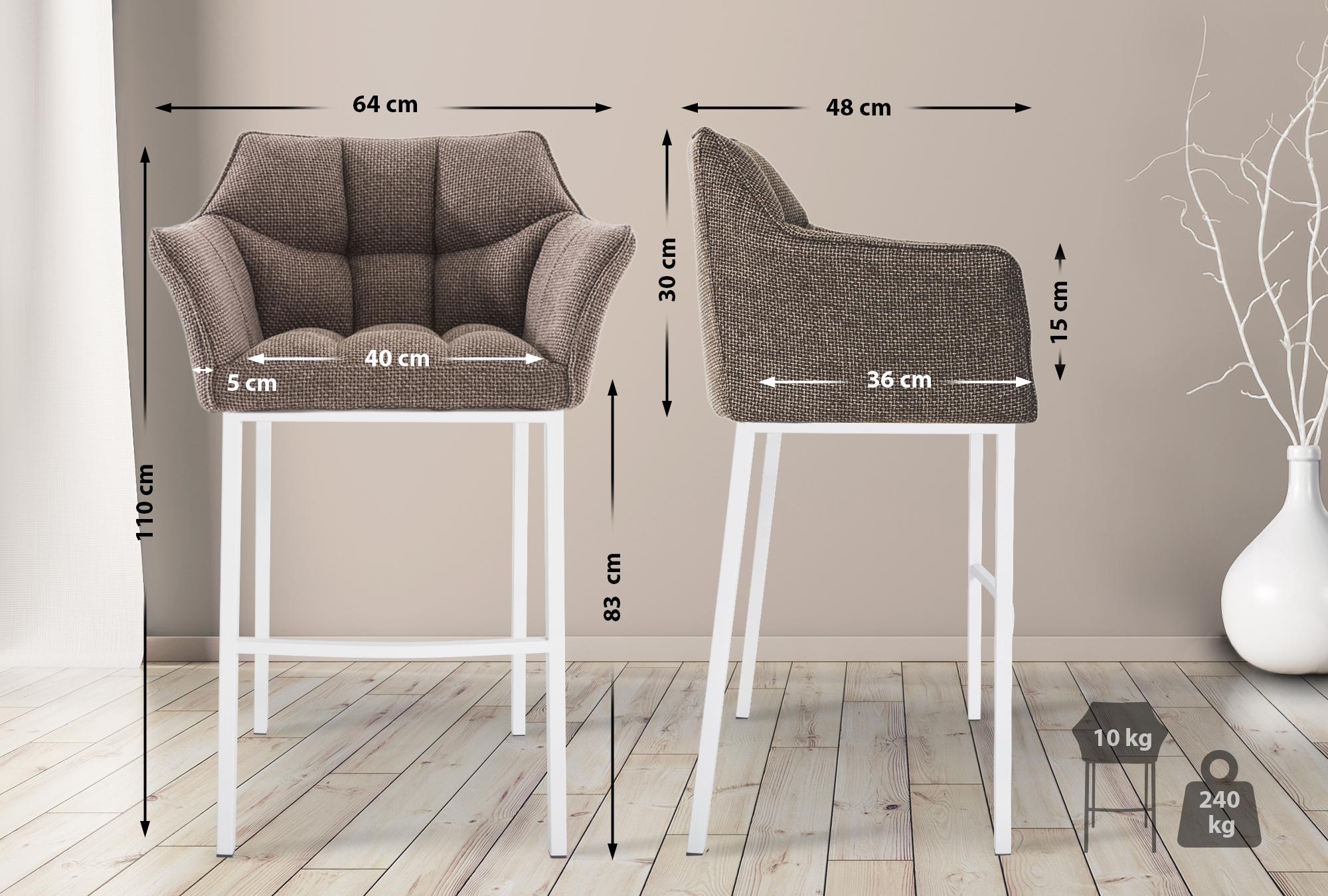 Tabouret de bar Damaso en tissu avec cadre à quatre pieds