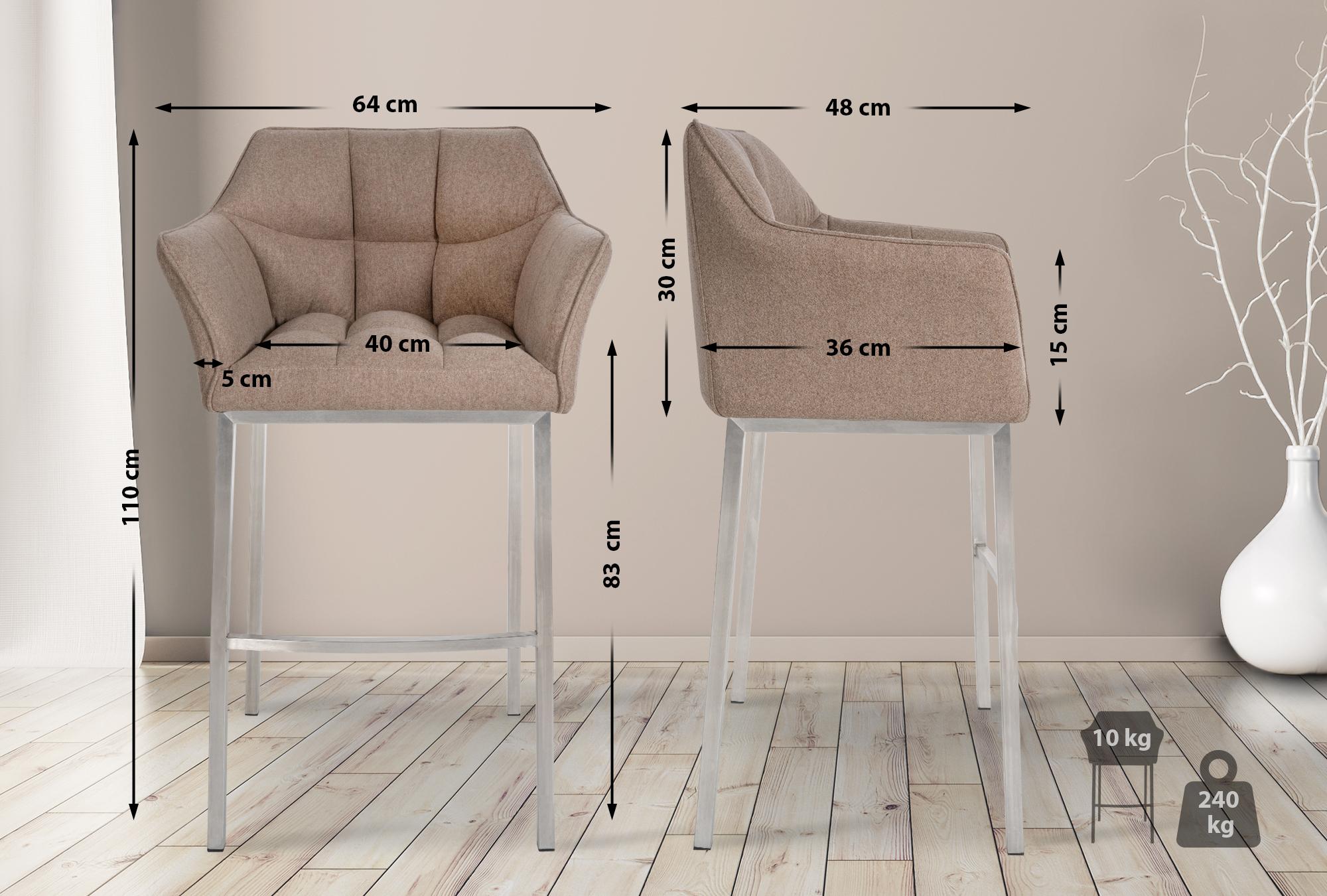 Tabouret de bar Damaso feutre avec piètement à quatre pieds