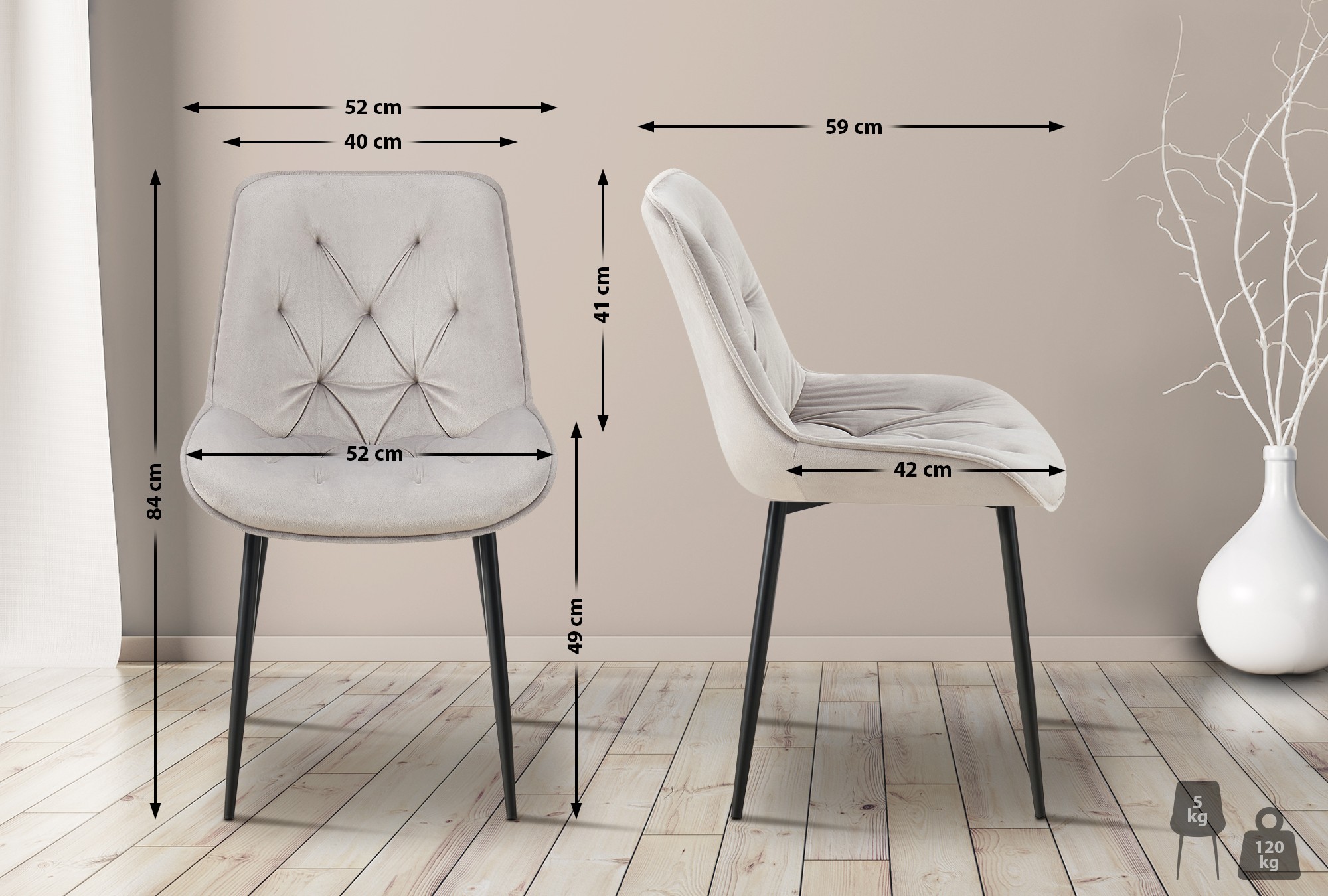 Chaise de salle à manger Wallace velours