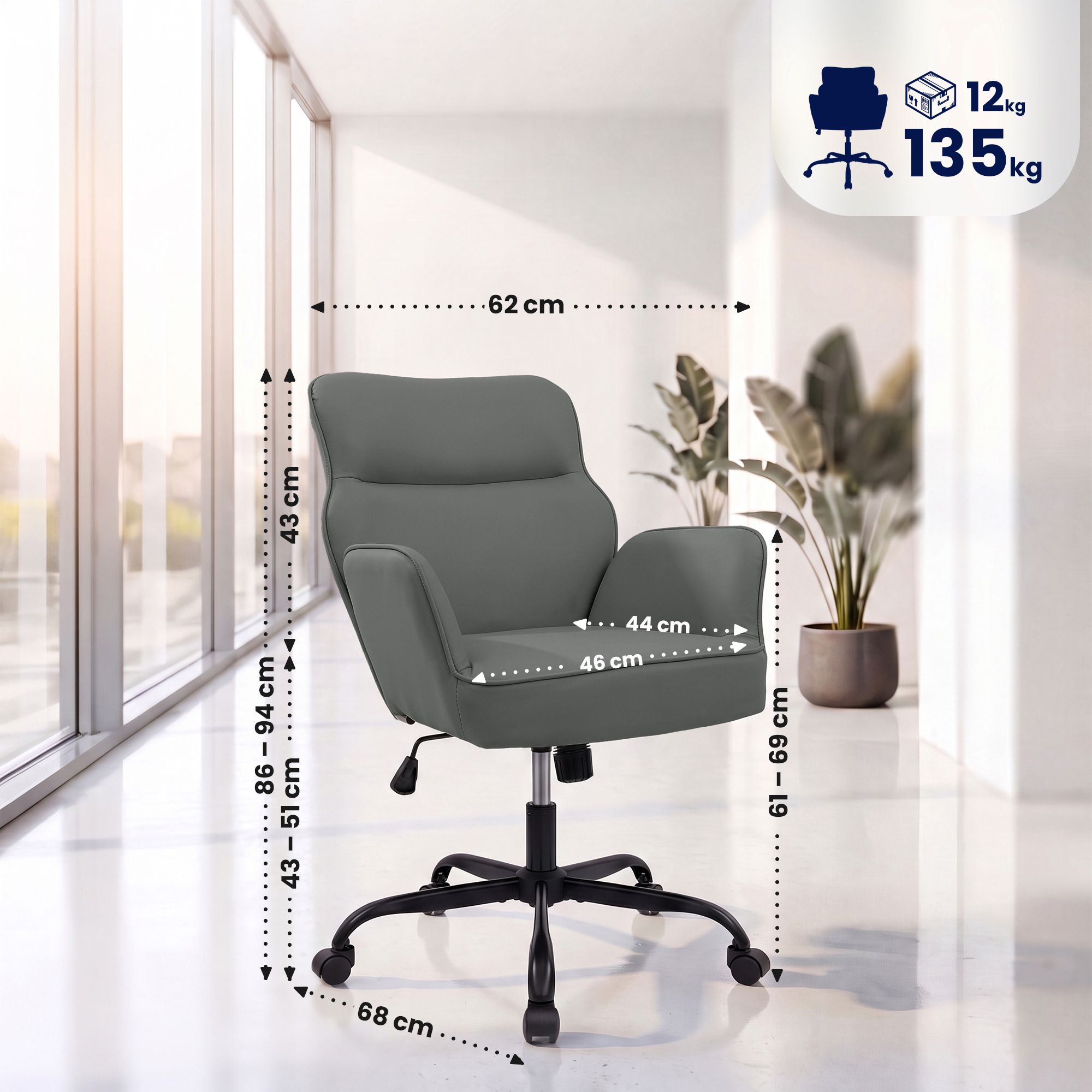 Chaise de bureau Amado aspect cuir