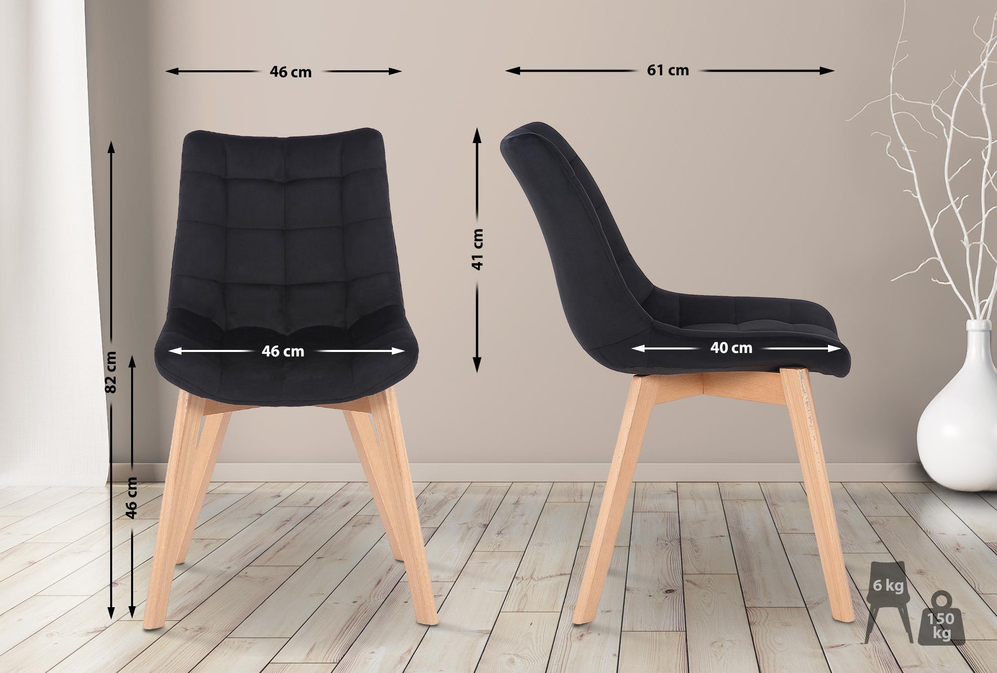 Lot de 2 Chaises de salle à manger Passaic velours avec pieds en Bois de hêtre