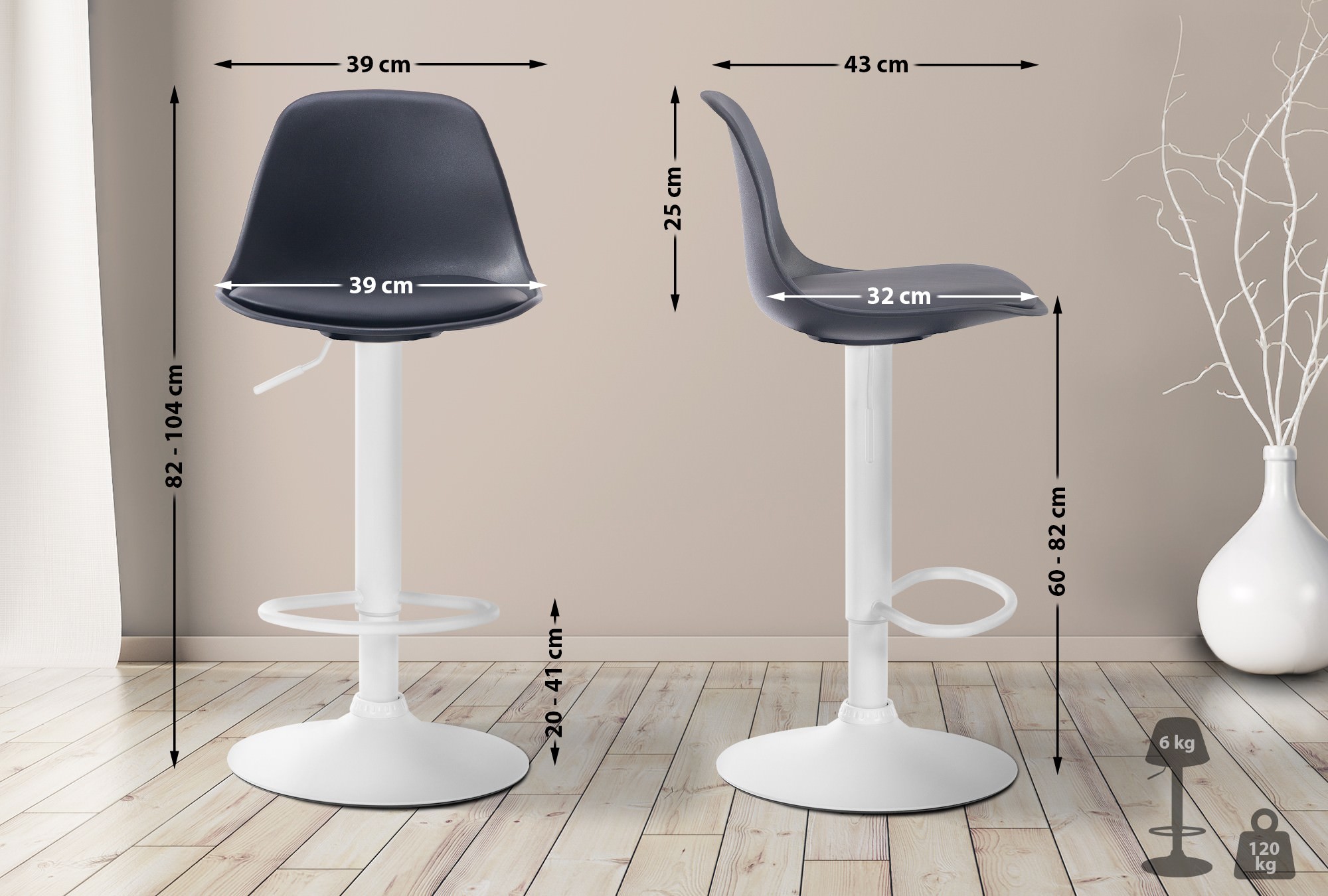 Tabouret de bar Kiel Similicuir et coque en plastique