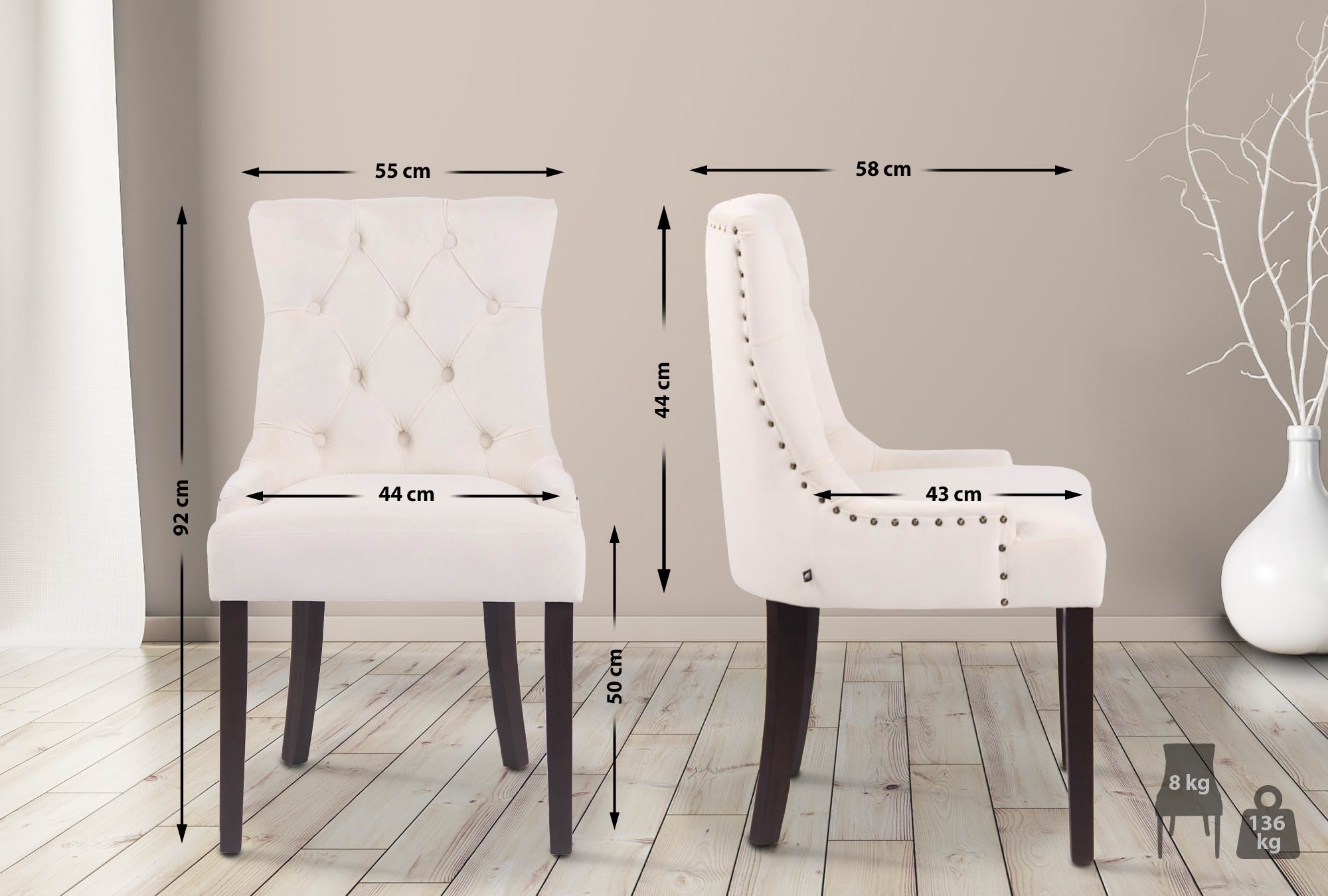 Chaise de salle à manger Aberdeen en Velours avec Piètement en bois d'hévéa
