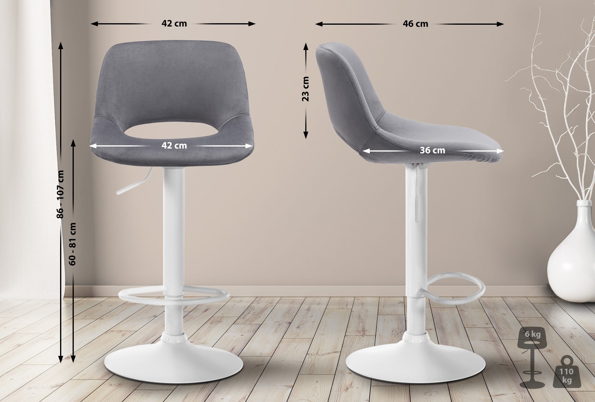 Tabouret de bar Camden velours
