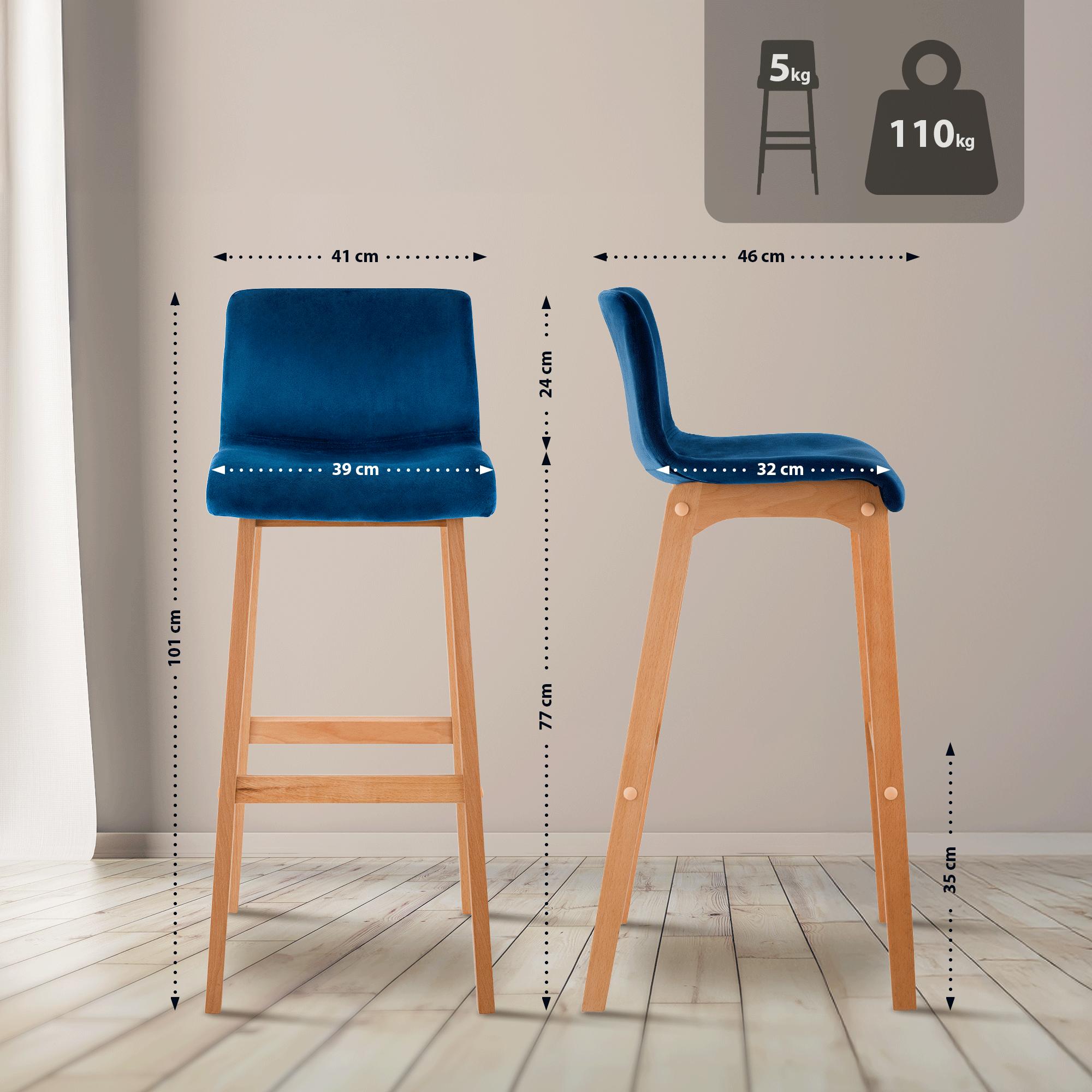 Tabouret de bar Hover velours piètement 4 pieds Natura