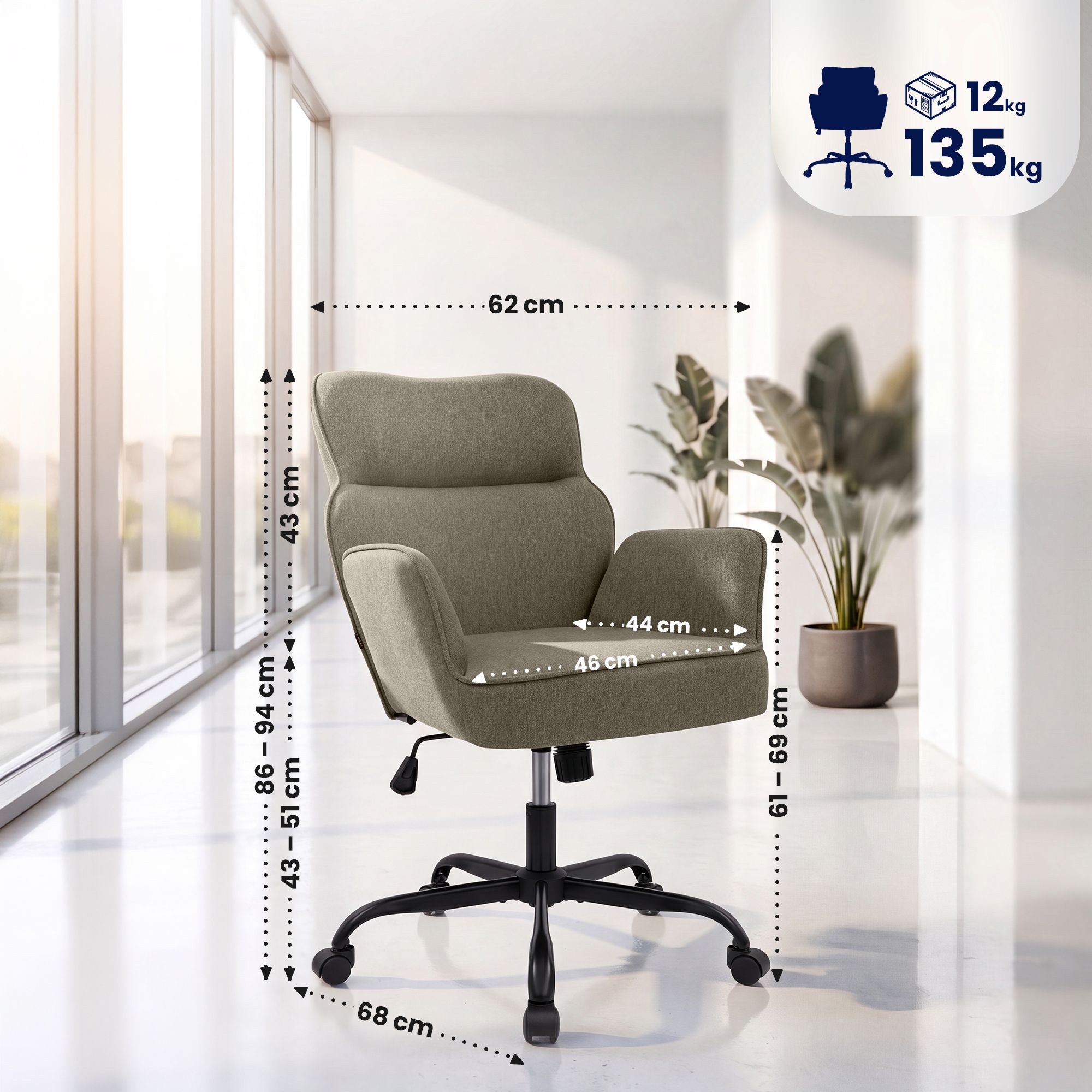 Chaise de bureau Amado tissu