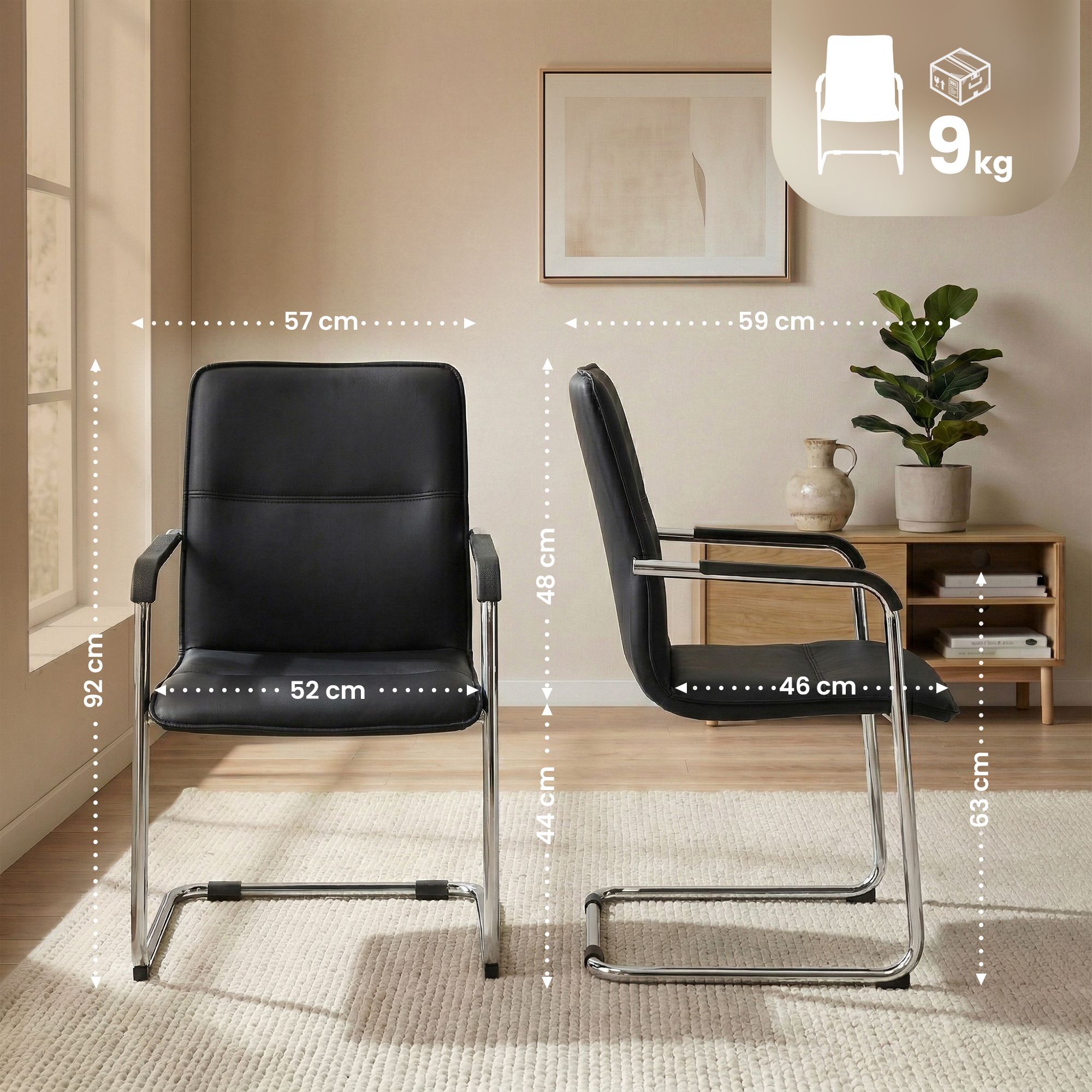 Lot de 2 chaises cantilever Seattle en similicuir