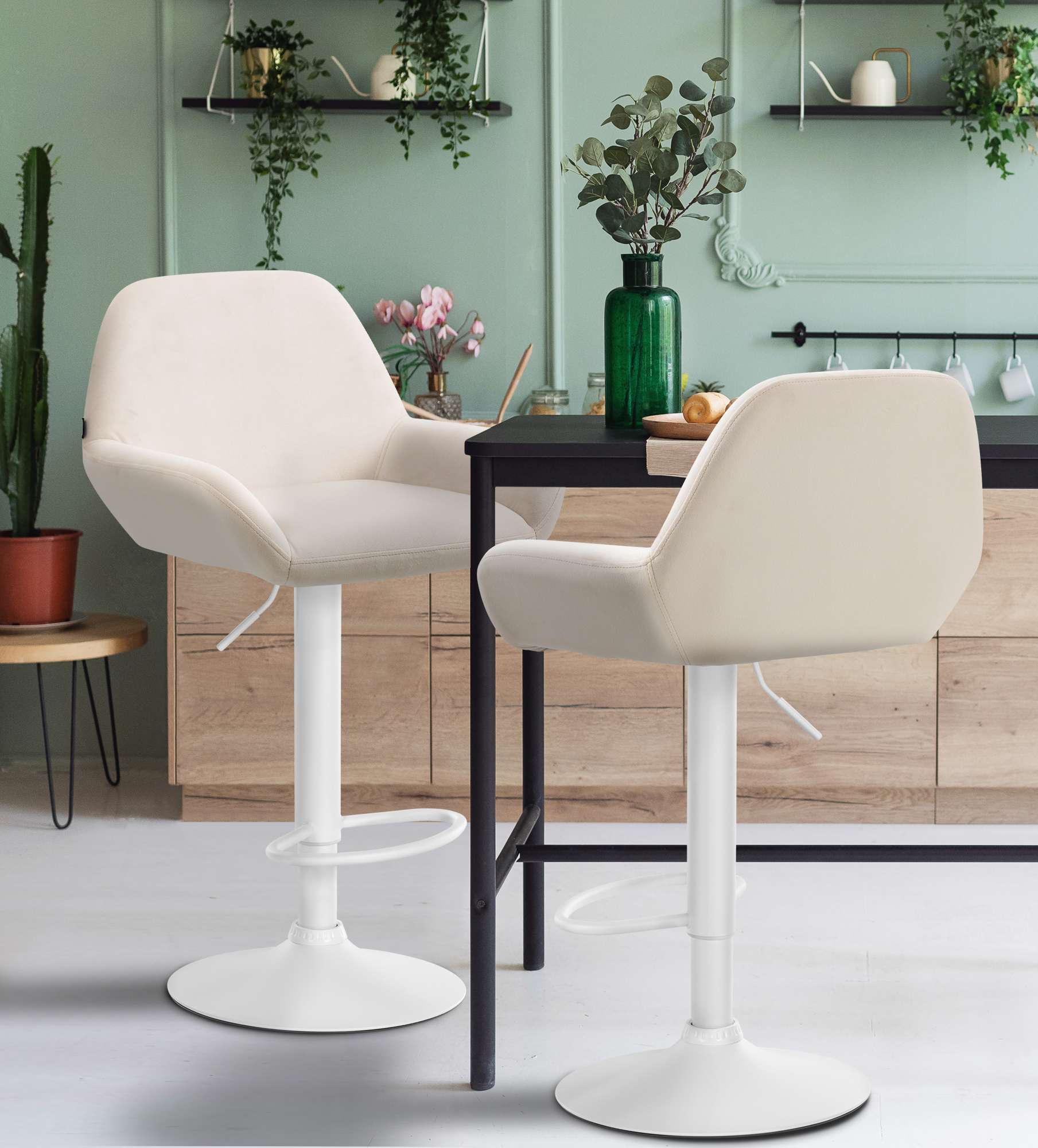 Tabouret de bar Braga Velours avec pied en métal réglable et pivotant