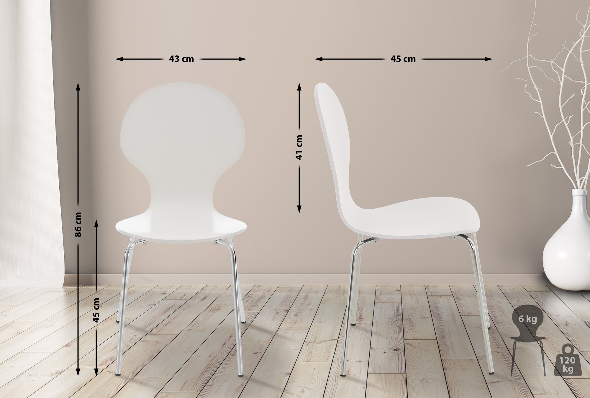 Chaise de visiteur Diego en bois Blanc