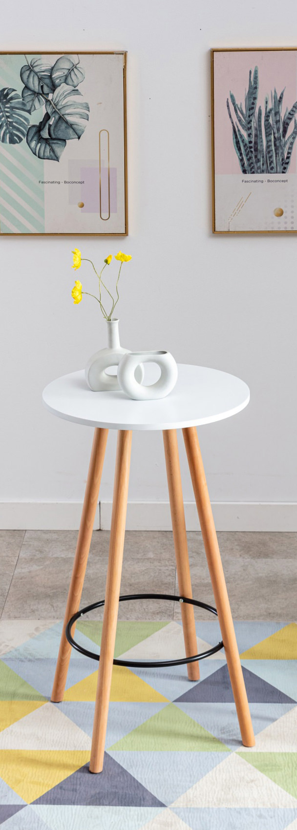 CLP Table haute de bar Mijas en Bois avec plateau rond et Repose-pieds en Métal